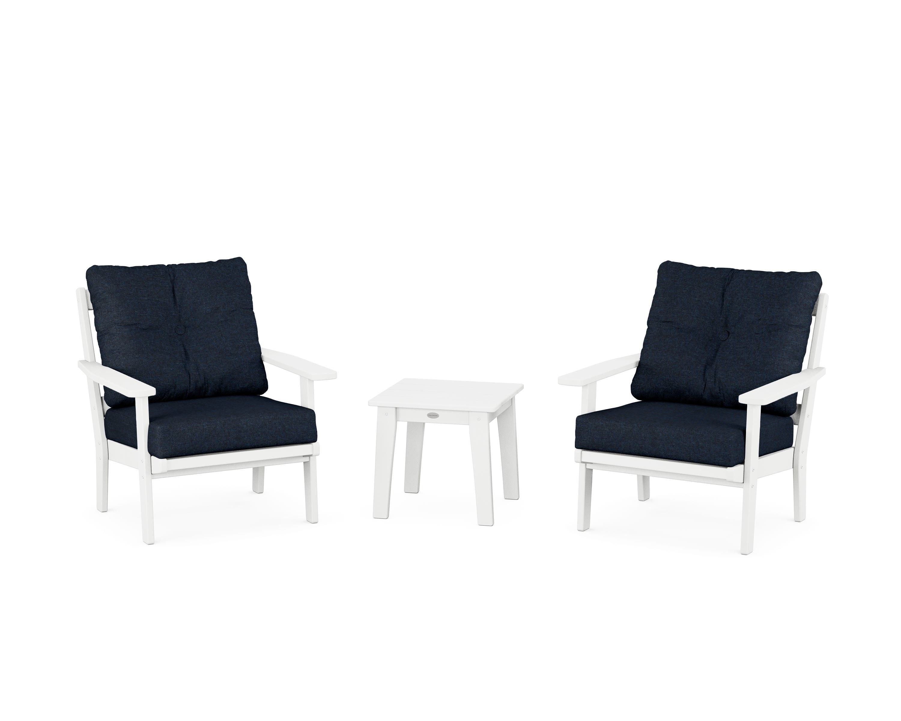 POLYWOOD Prairie 3-Piece Deep Seating Set in White / Marine Indigo