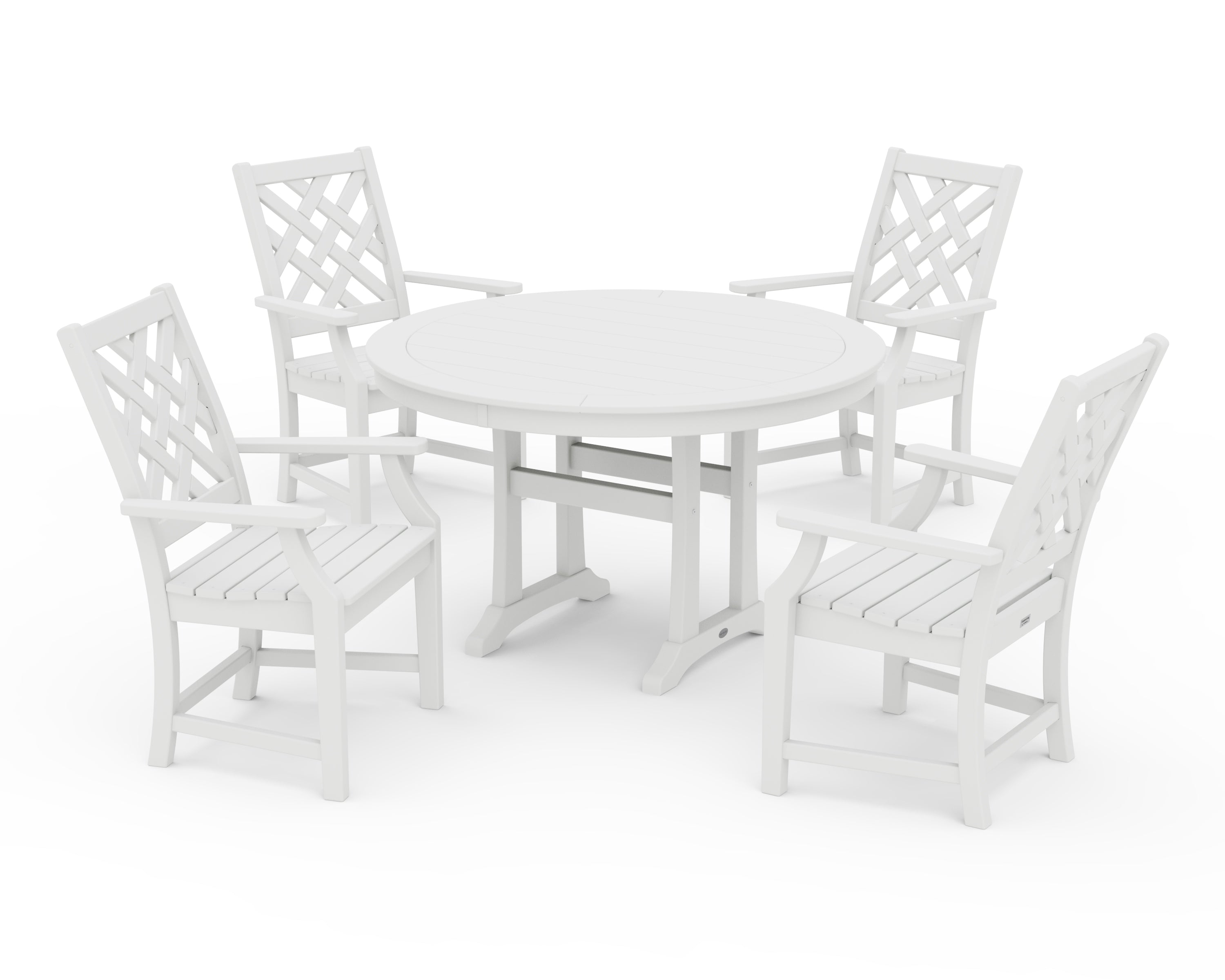 Country Living Wovendale 5-Piece Round Dining Set with Trestle Legs in White
