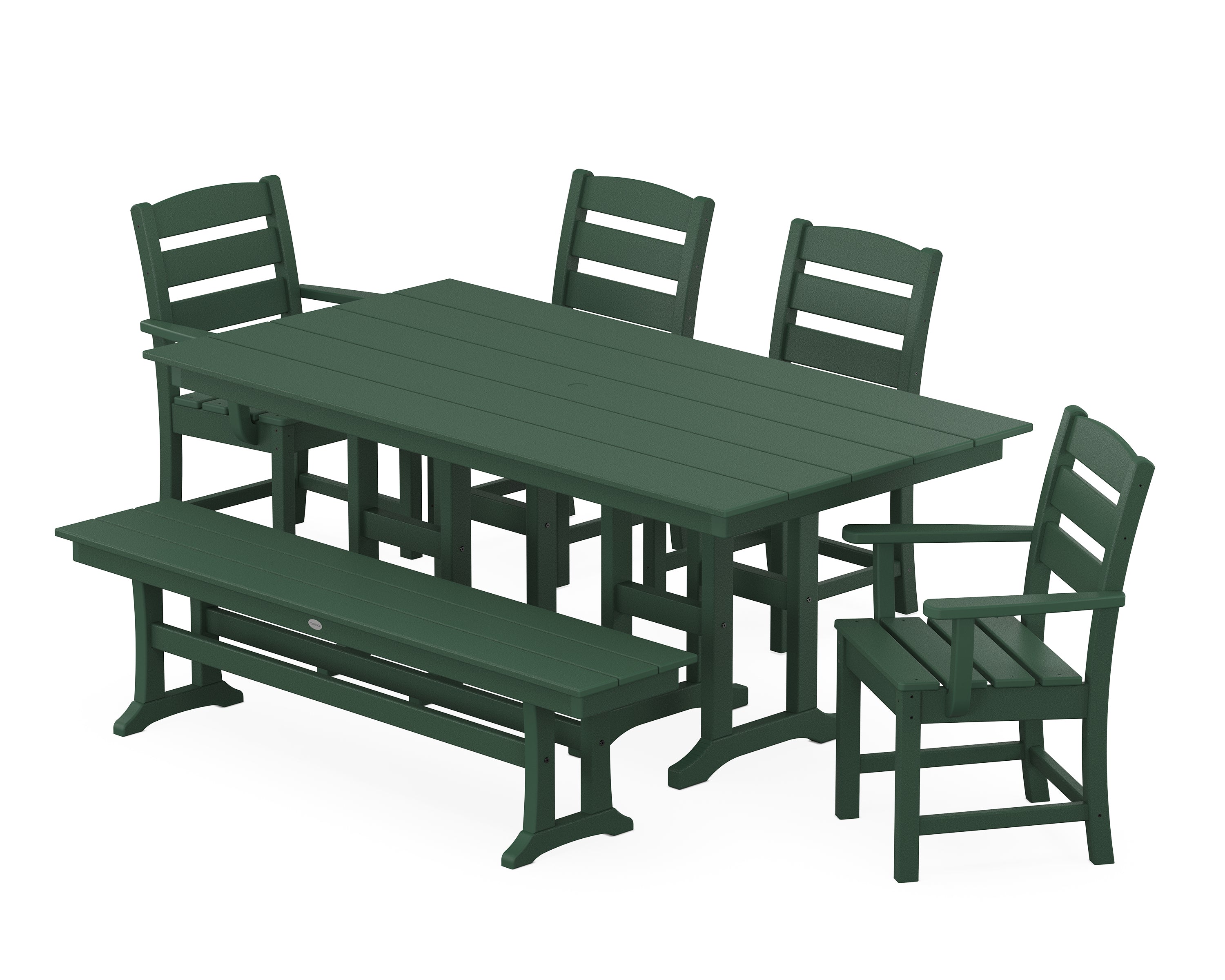 POLYWOOD® Lakeside 6-Piece Farmhouse Dining Set with Bench in Green