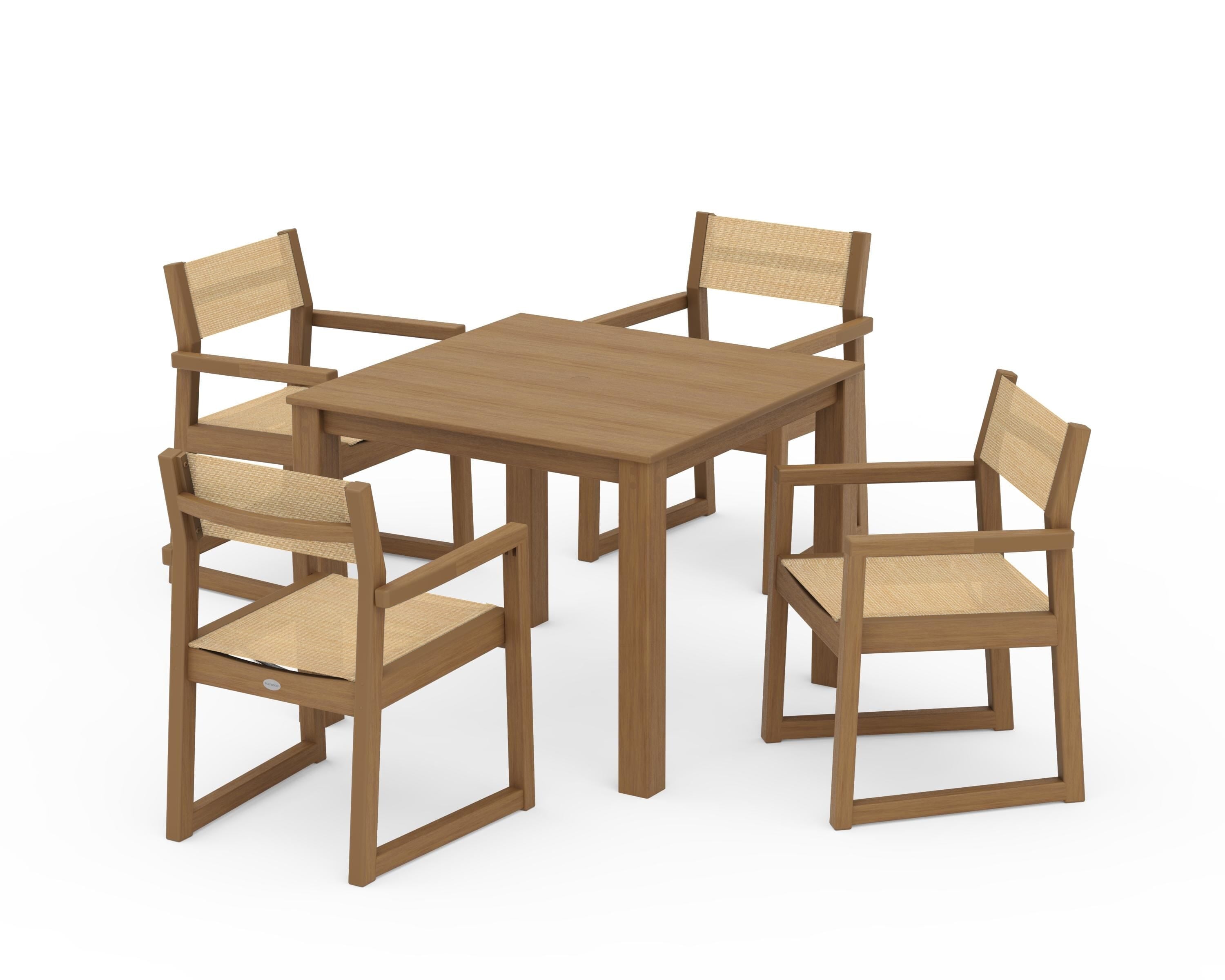 POLYWOOD EDGE Sling Arm Chair 5-Piece Parsons Dining Set in Natural / Dupioni Apricot Sling