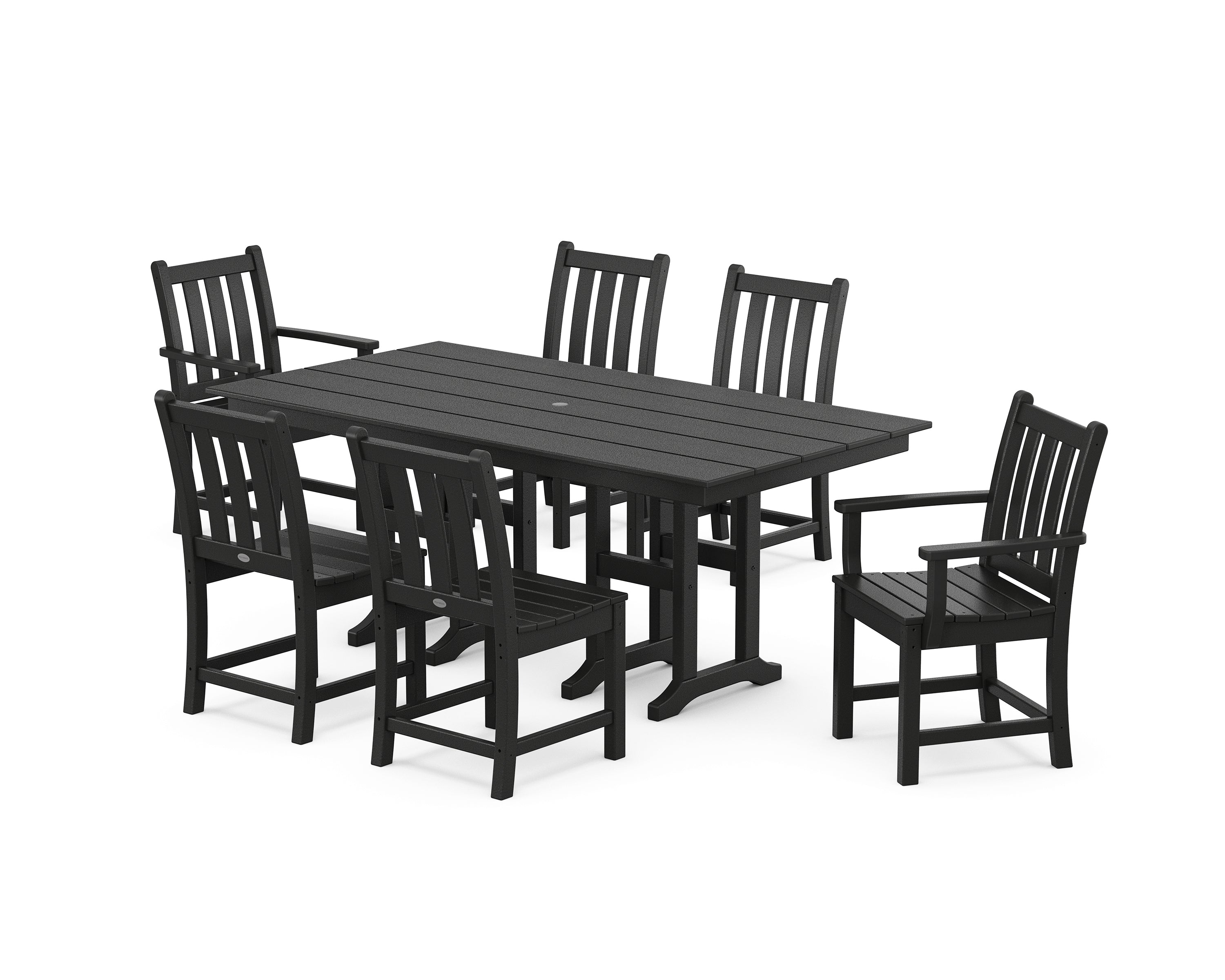 POLYWOOD Traditional Garden 7-Piece Farmhouse Dining Set in Black