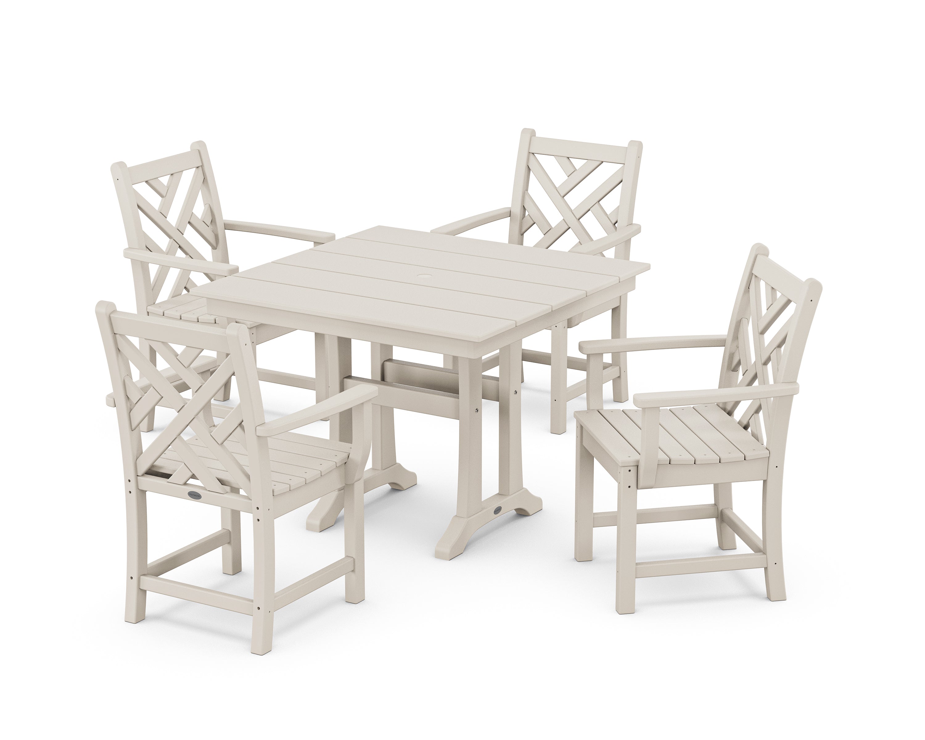 POLYWOOD Chippendale 5-Piece Farmhouse Trestle Arm Chair Dining Set in Sand