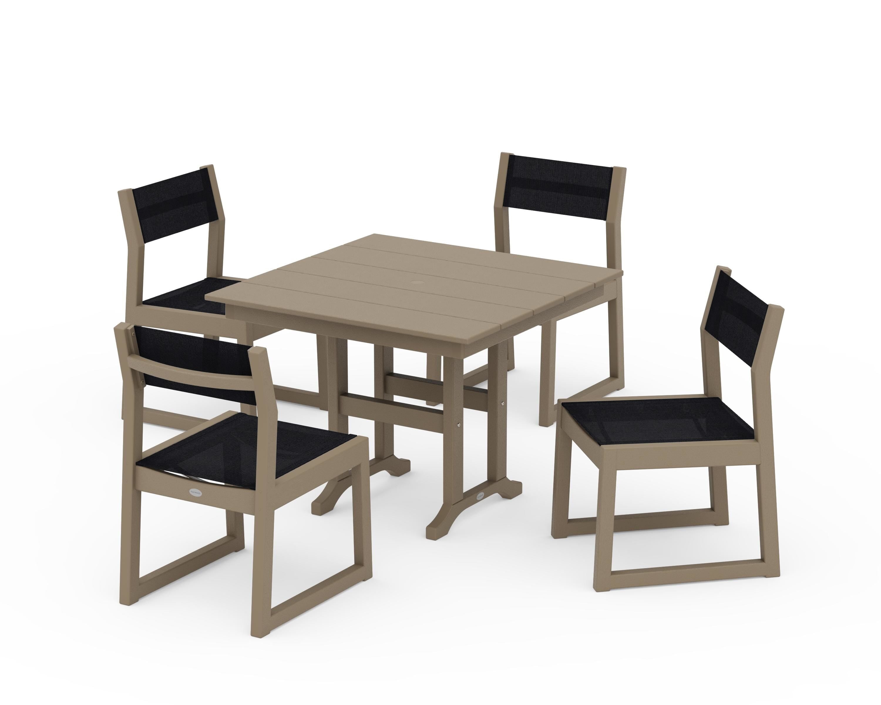 POLYWOOD EDGE Sling Side Chair 5-Piece Farmhouse Dining Set in Vintage Sahara / Black Sling
