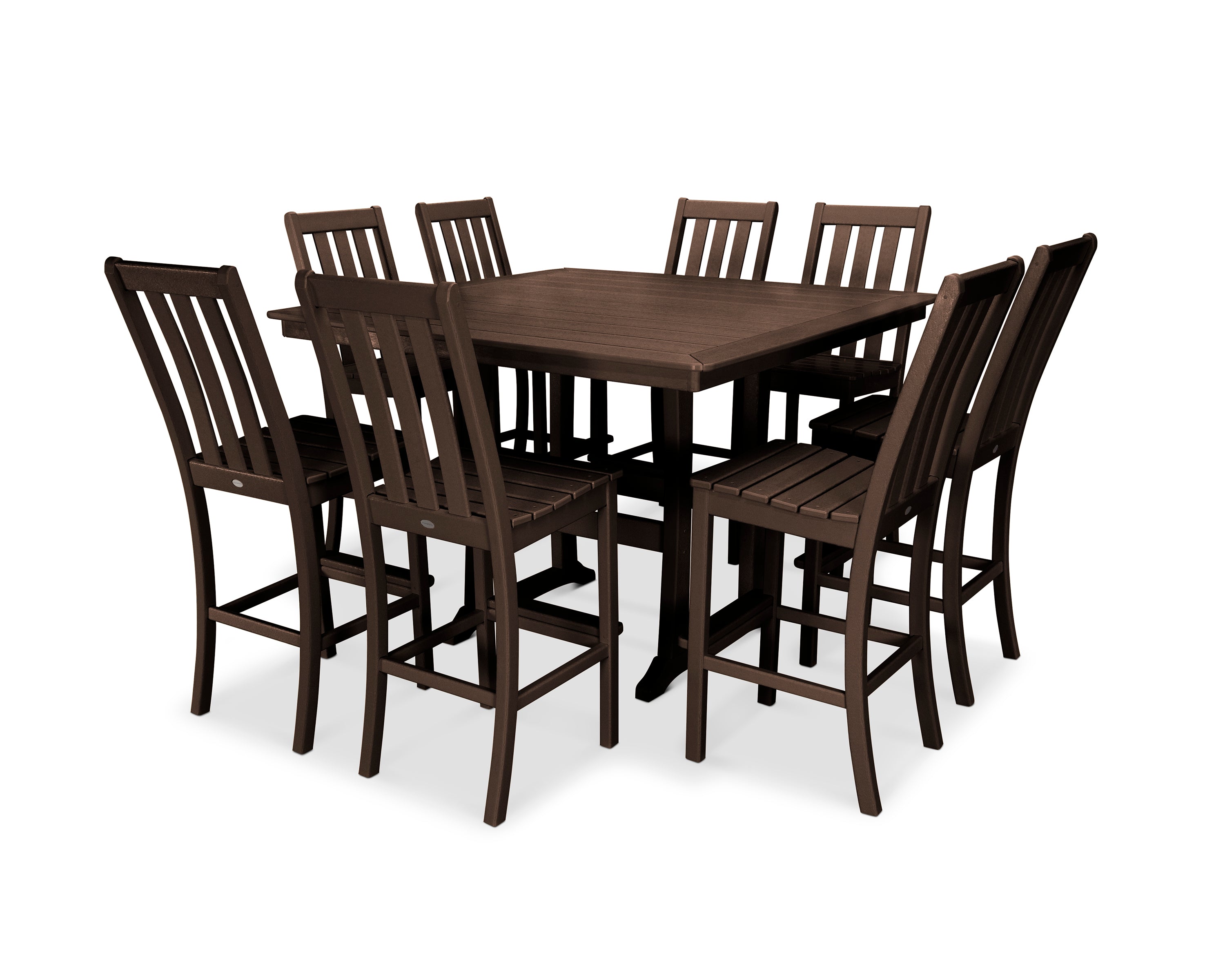 POLYWOOD Vineyard 9-Piece Nautical Trestle Bar Set in Mahogany