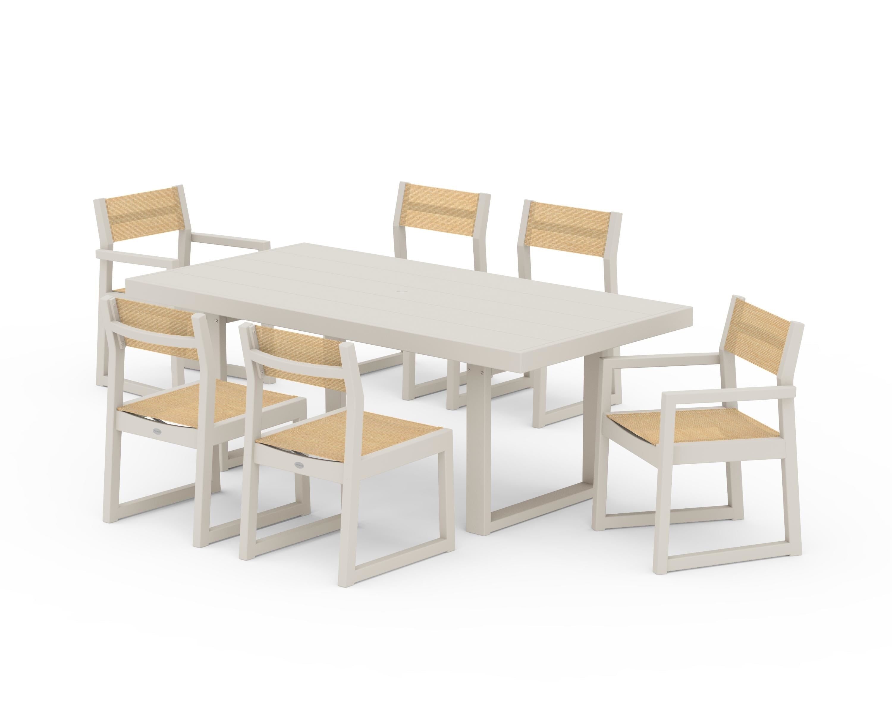 POLYWOOD EDGE Sling 7-Piece Dining Set in Sand / Dupioni Apricot Sling