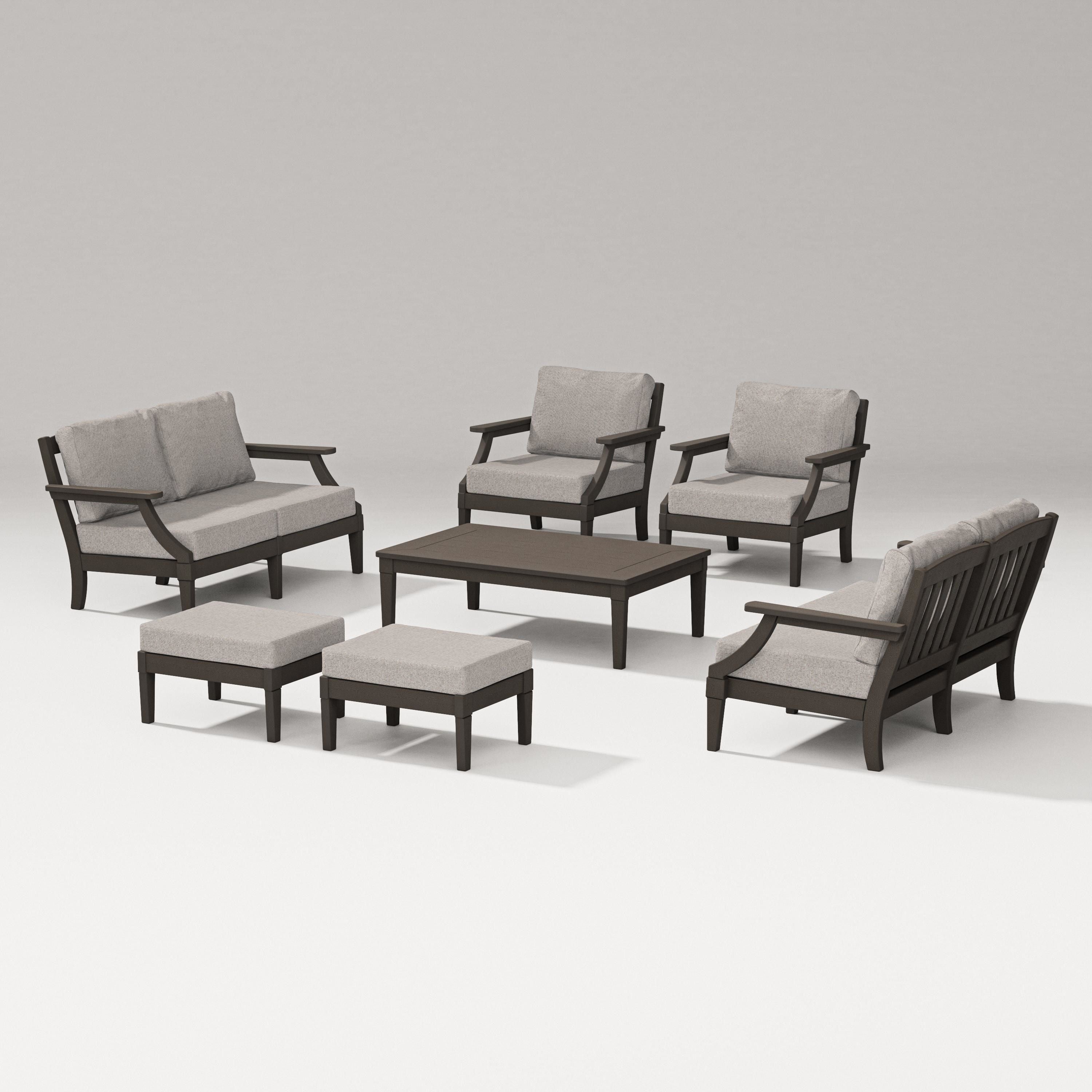 PW Designer Series Estate 7-Piece Lounge Loveseat Set in Vintage Coffee / Weathered Tweed