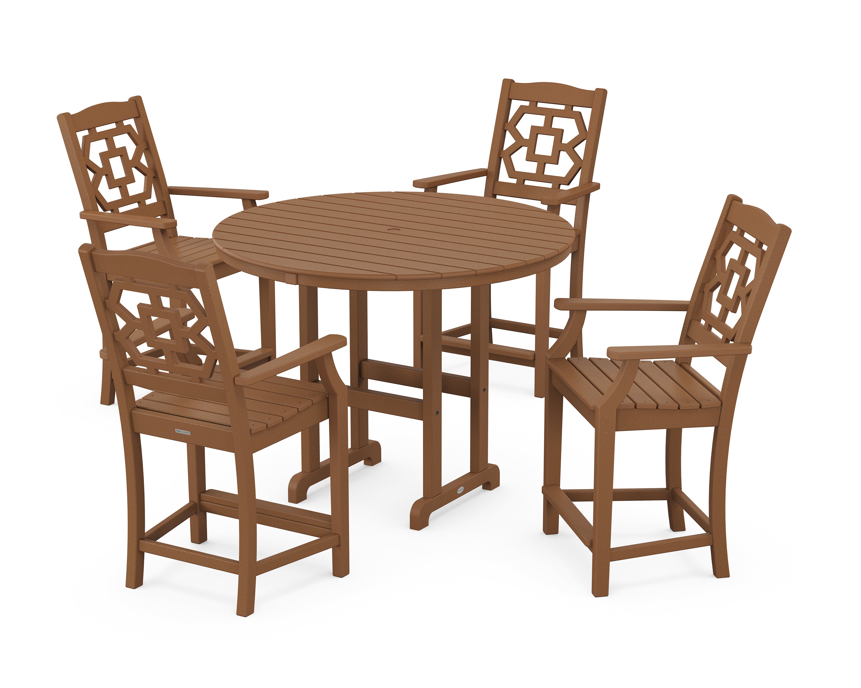 Martha Stewart by POLYWOOD® Chinoiserie 5-Piece Round Farmhouse Counter Set in Teak
