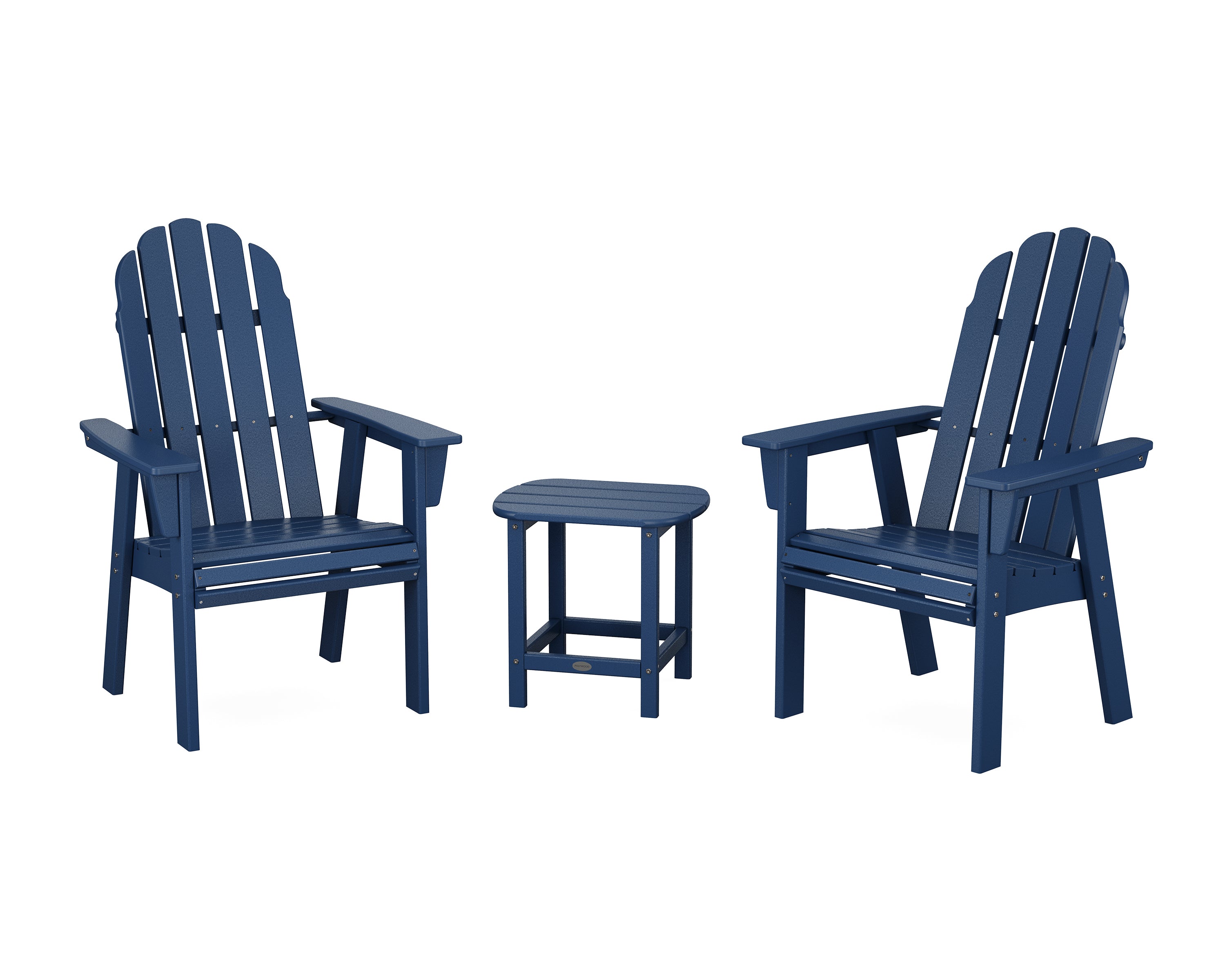 POLYWOOD Vineyard 3-Piece Curveback Upright Adirondack Chair Set in Navy