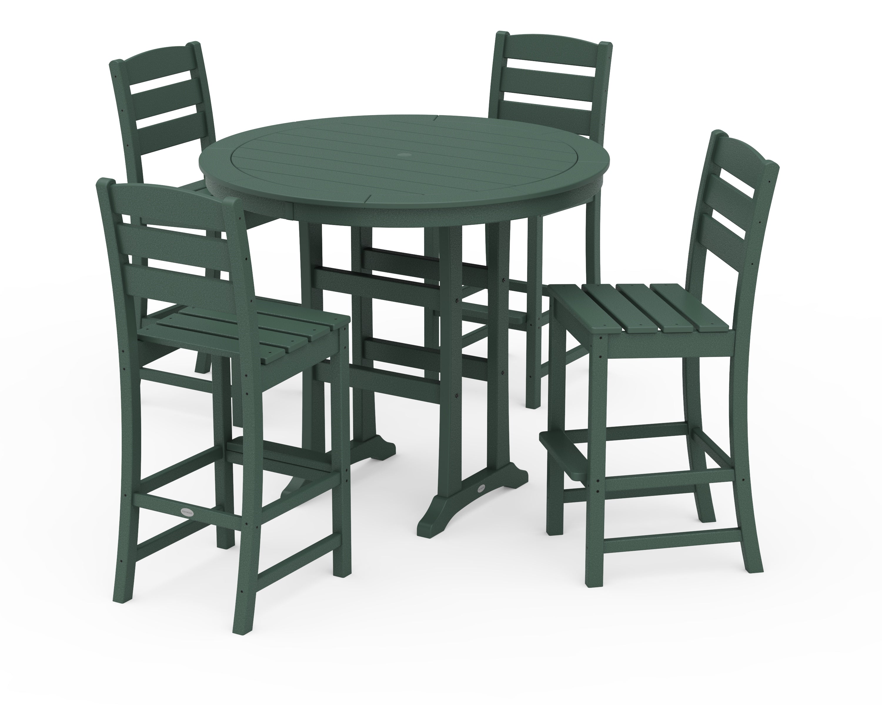 POLYWOOD Lakeside 5-Piece Round Farmhouse Side Chair Bar Set in Green