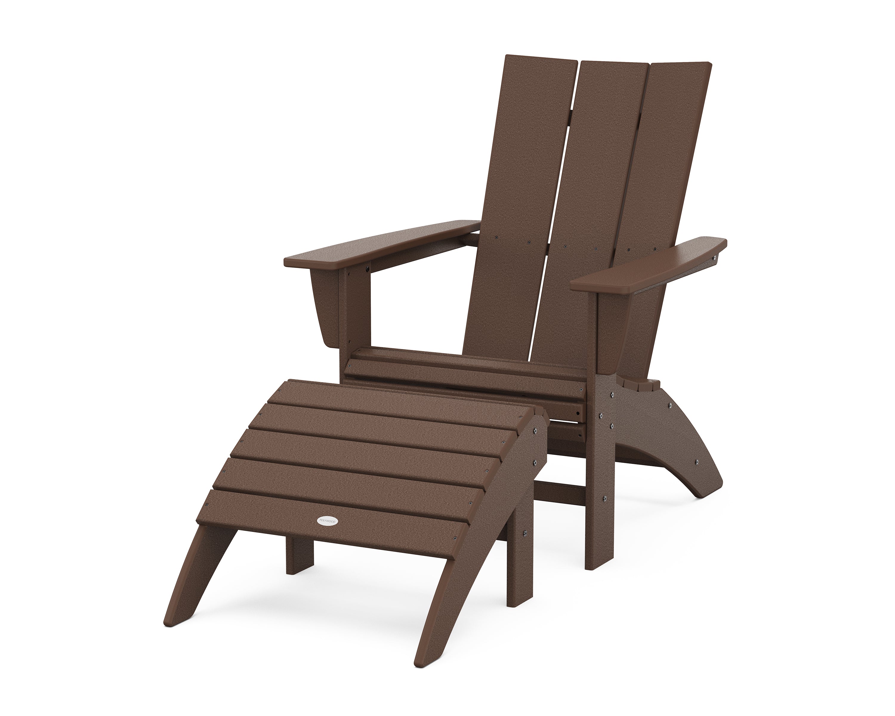 POLYWOOD® Modern Curveback Adirondack Chair 2-Piece Set with Ottoman in Mahogany