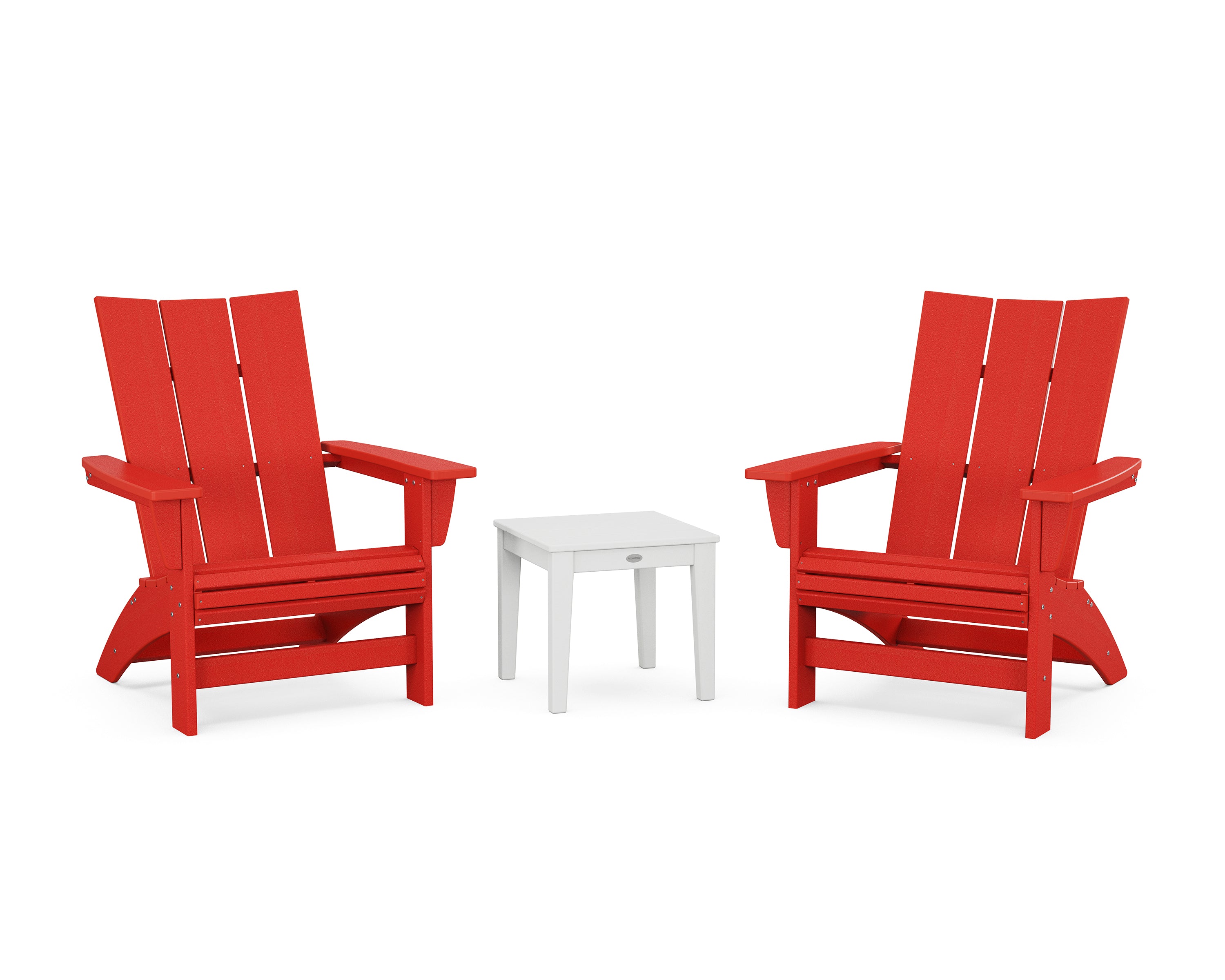 POLYWOOD 3-Piece Modern Grand Adirondack Set in Sunset Red / White