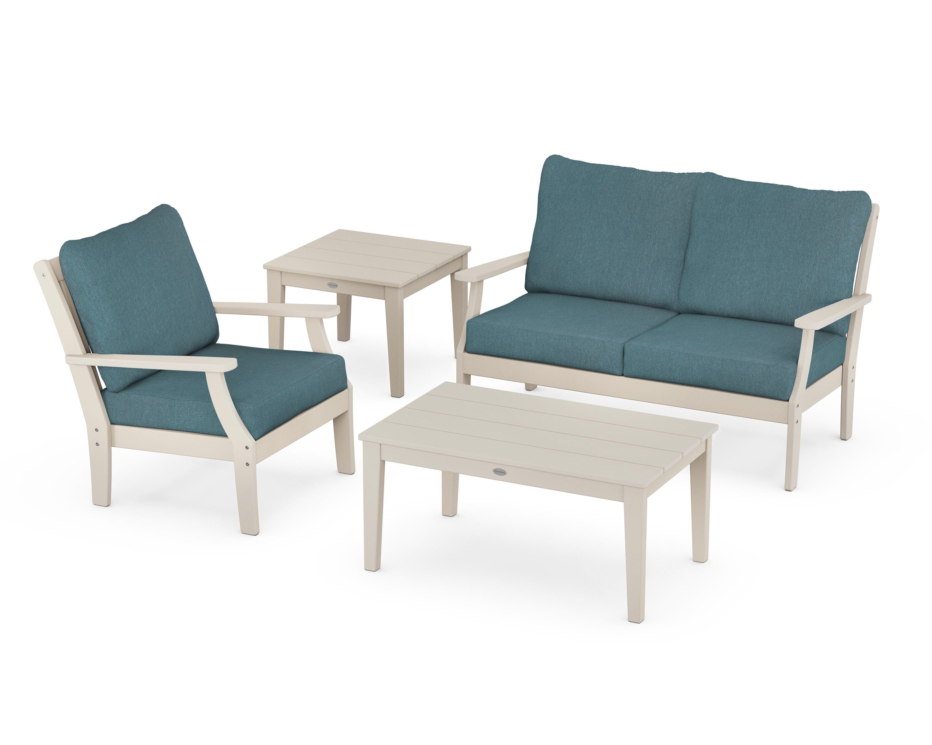 POLYWOOD Braxton 4-Piece Deep Seating Set in Sand / Ocean Teal