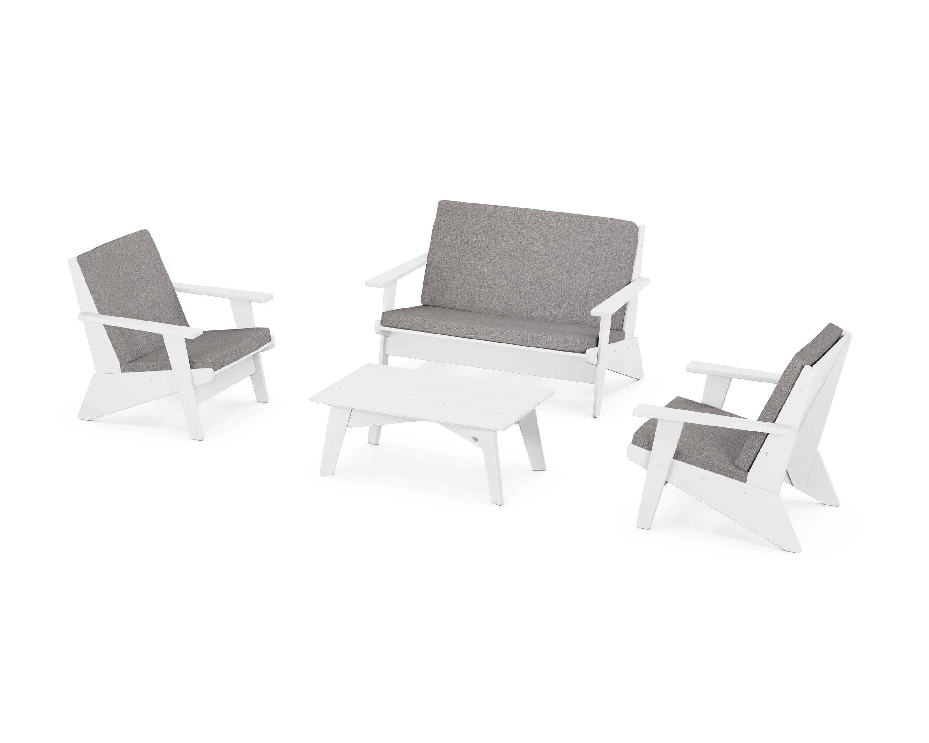 POLYWOOD Riviera Modern Lounge 4-Piece Set in White / Grey Mist