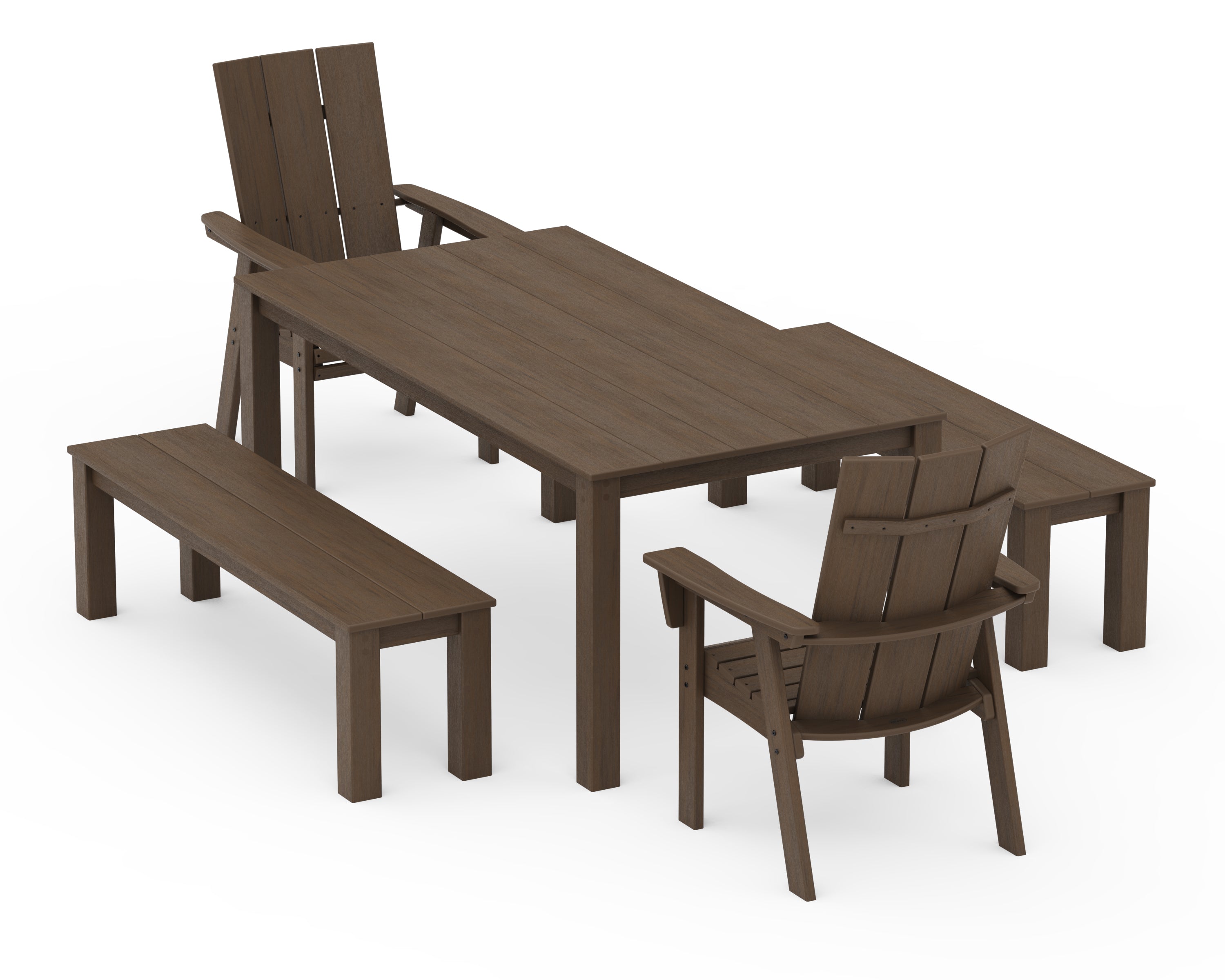 POLYWOOD Modern Curveback Adirondack 5-Piece Parsons Dining Set with Benches in Kona