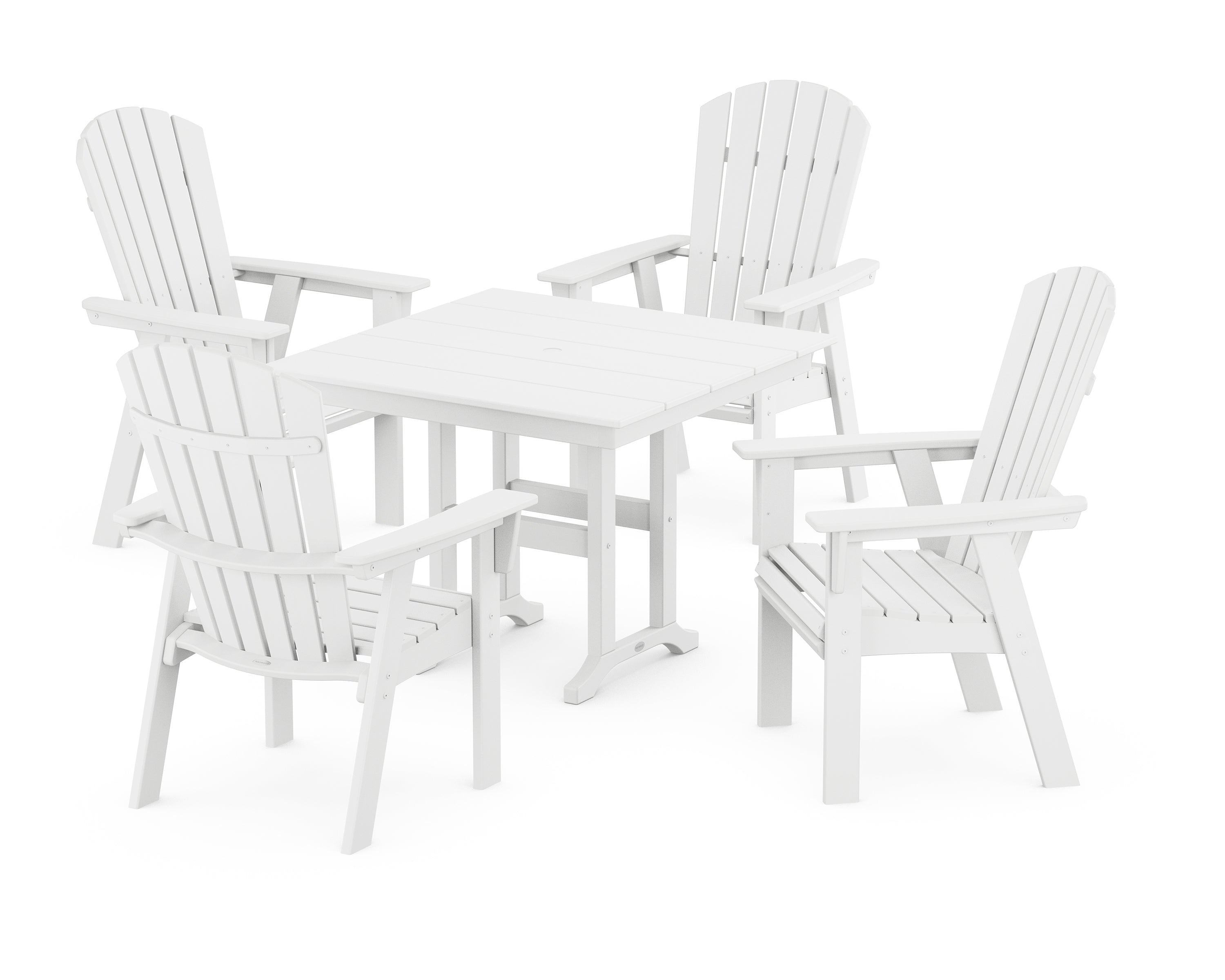 POLYWOOD® Nautical Curveback Adirondack 5-Piece Farmhouse Dining Set in White