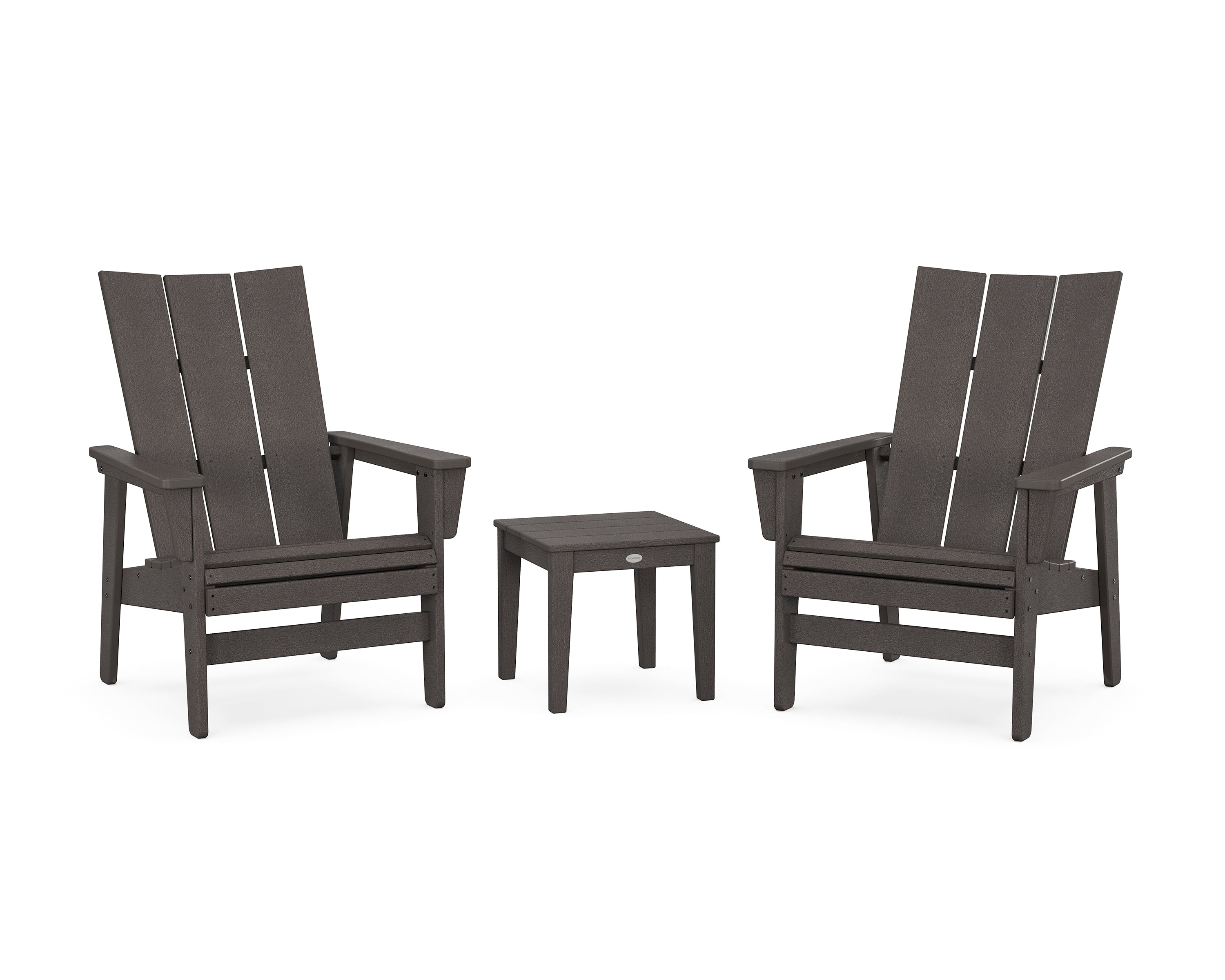 POLYWOOD 3-Piece Modern Grand Upright Adirondack Set in Vintage Coffee