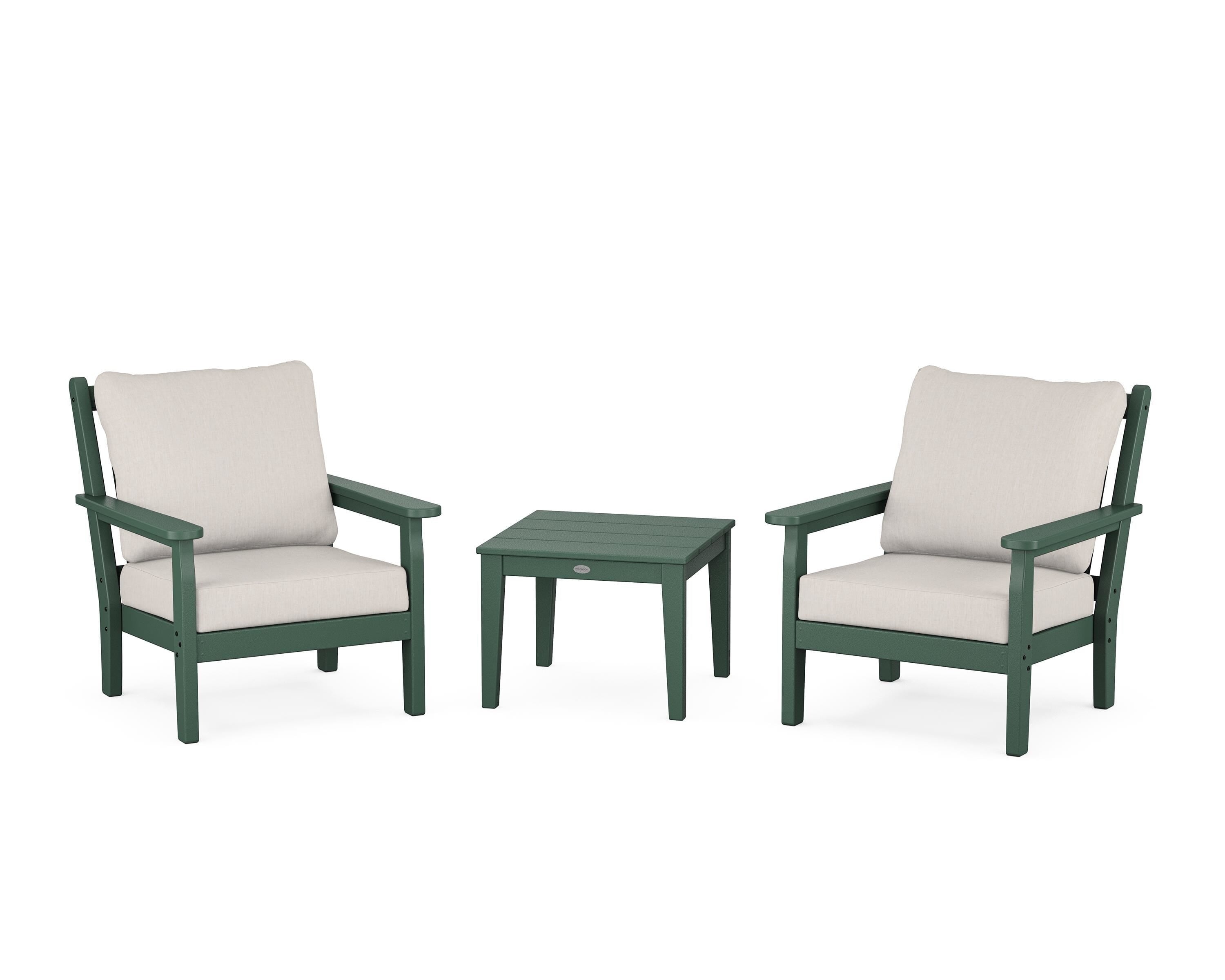 POLYWOOD Chippendale 3-Piece Deep Seating Set in Green / Cast Ash