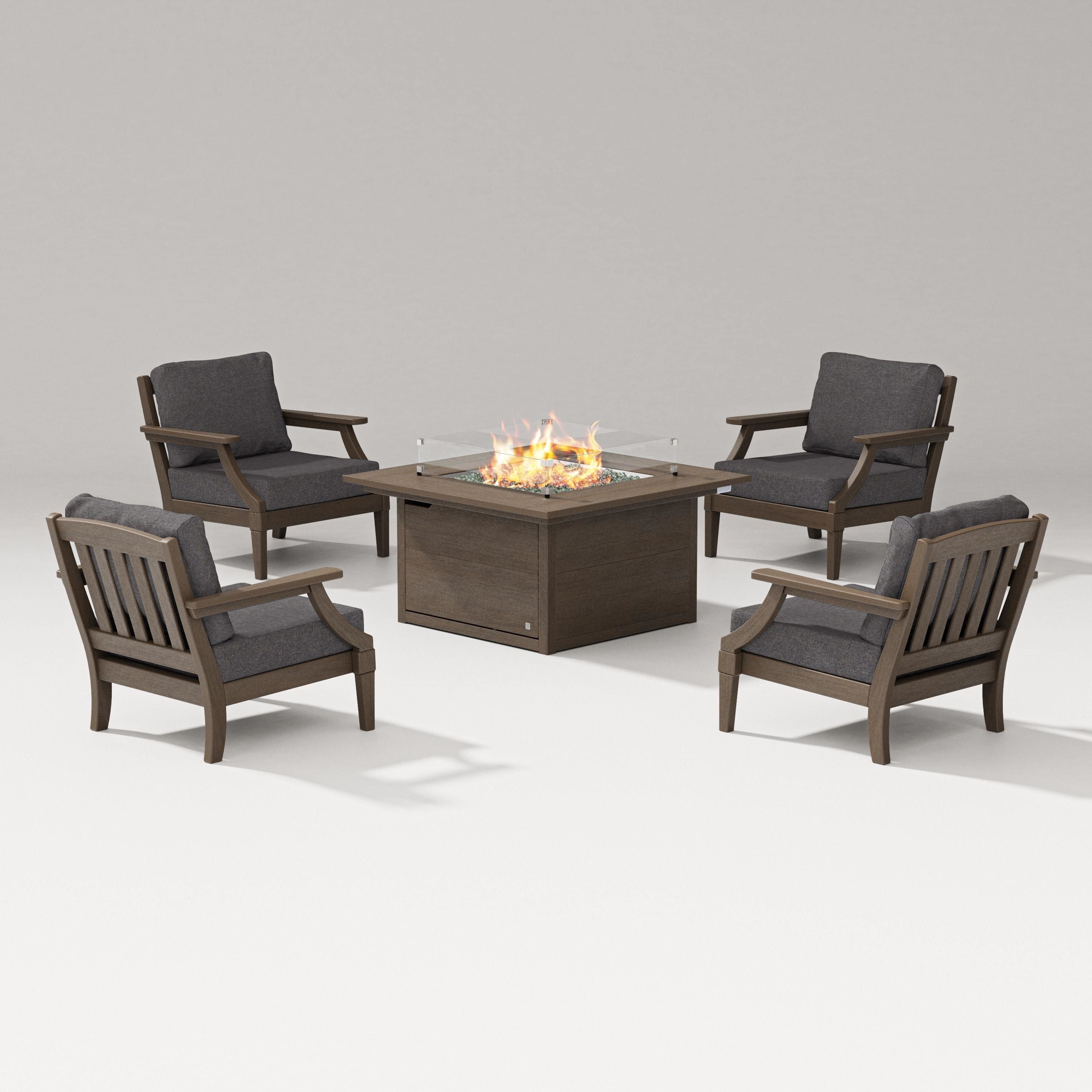 PW Designer Series Estate 5-Piece Lounge Fire Table Set in Kona / Ash Charcoal