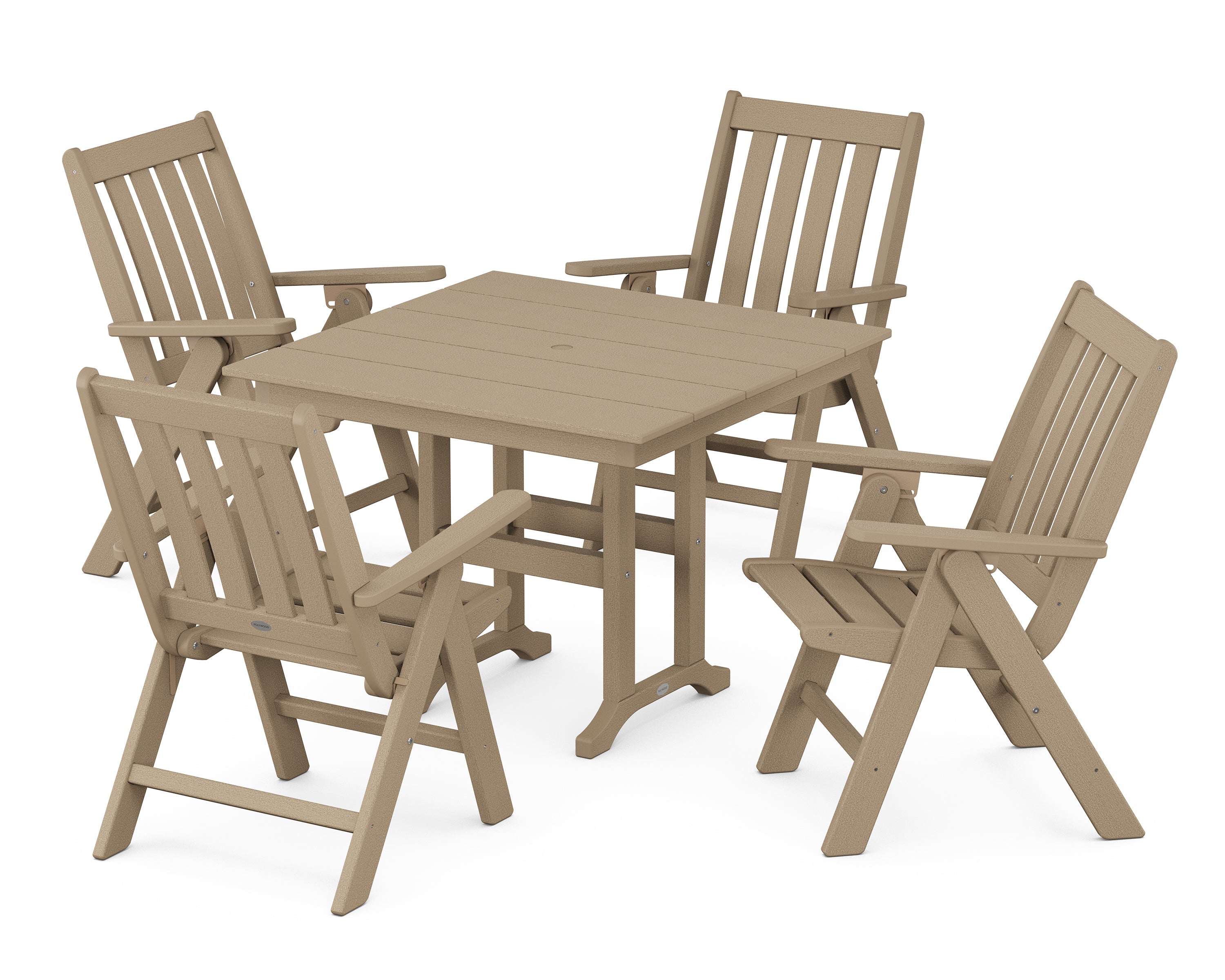 POLYWOOD Vineyard Folding Chair 5-Piece Farmhouse Dining Set in Vintage Sahara
