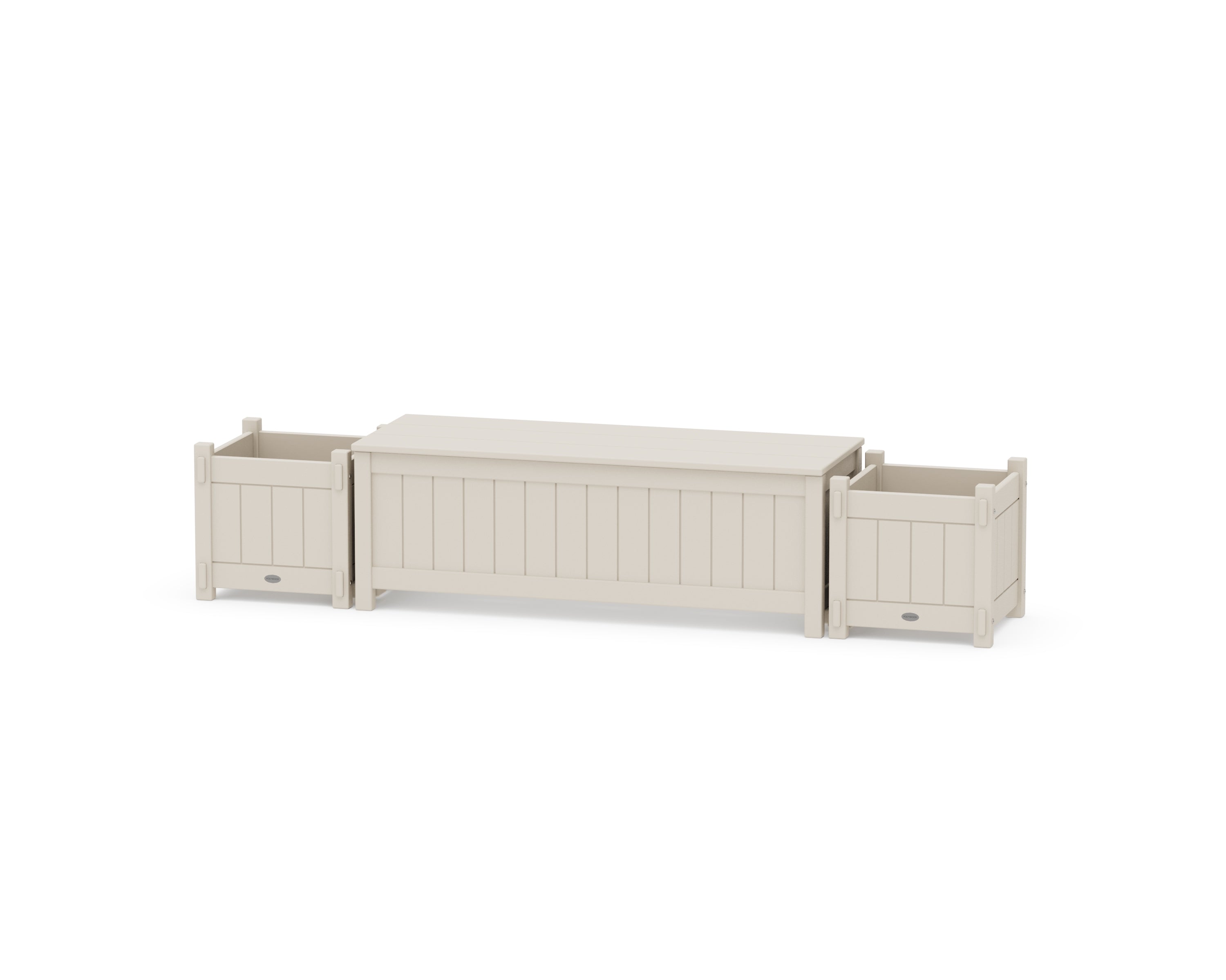 POLYWOOD 48" Vineyard Straight Planter Storage Bench Set in Sand