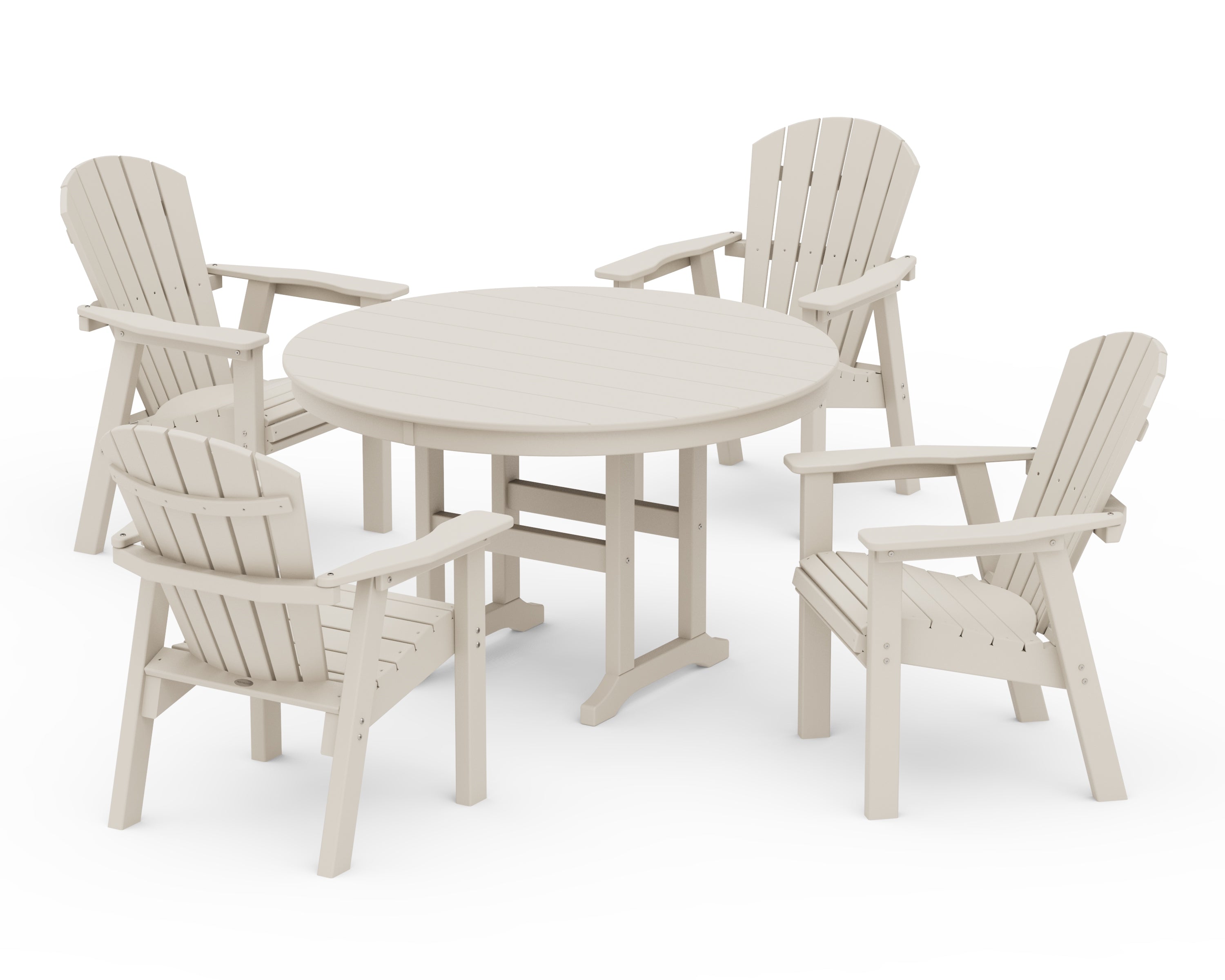 POLYWOOD Seashell 5-Piece Round Farmhouse Dining Set in Sand