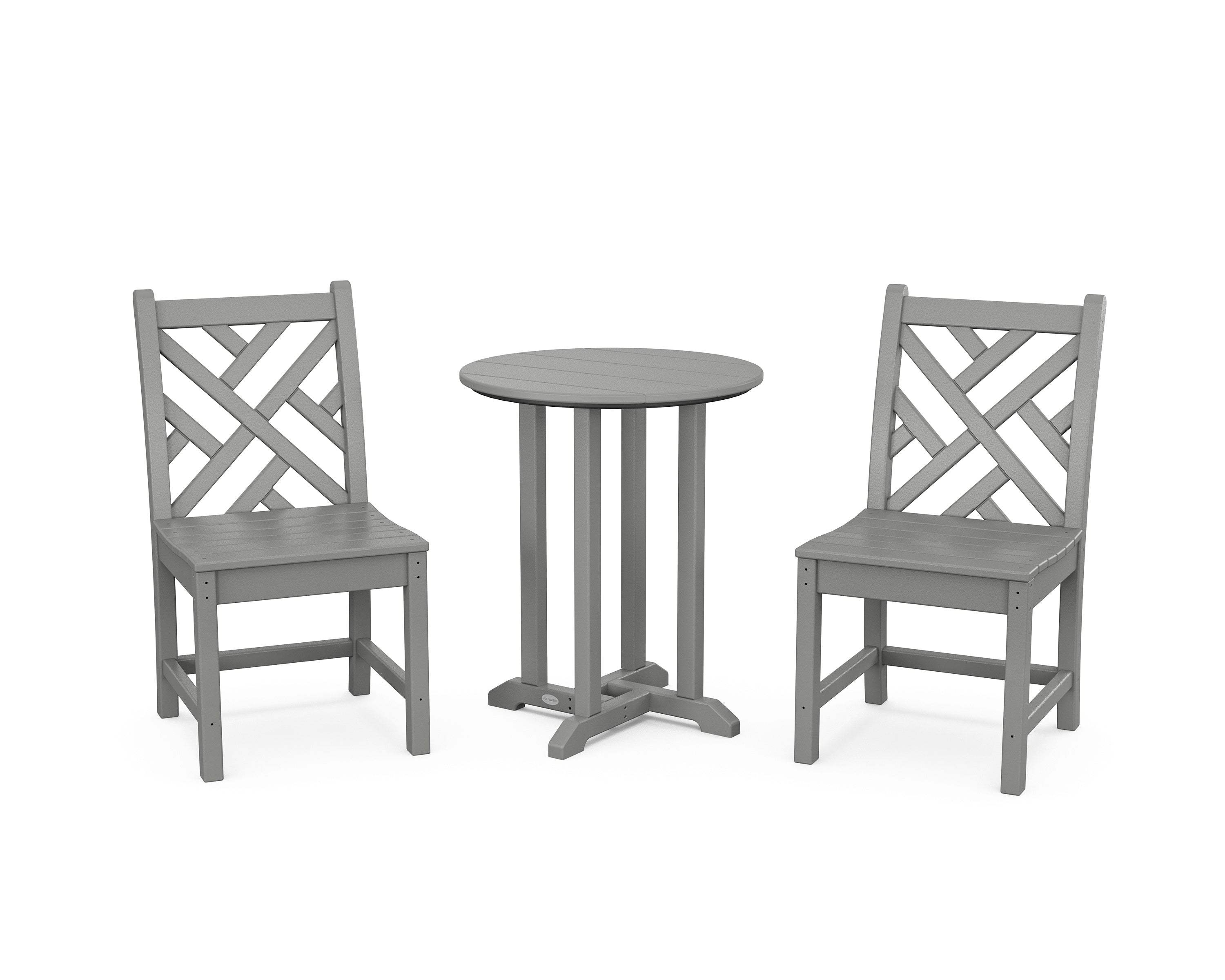 POLYWOOD Chippendale Side Chair 3-Piece Round Bistro Dining Set in Slate Grey