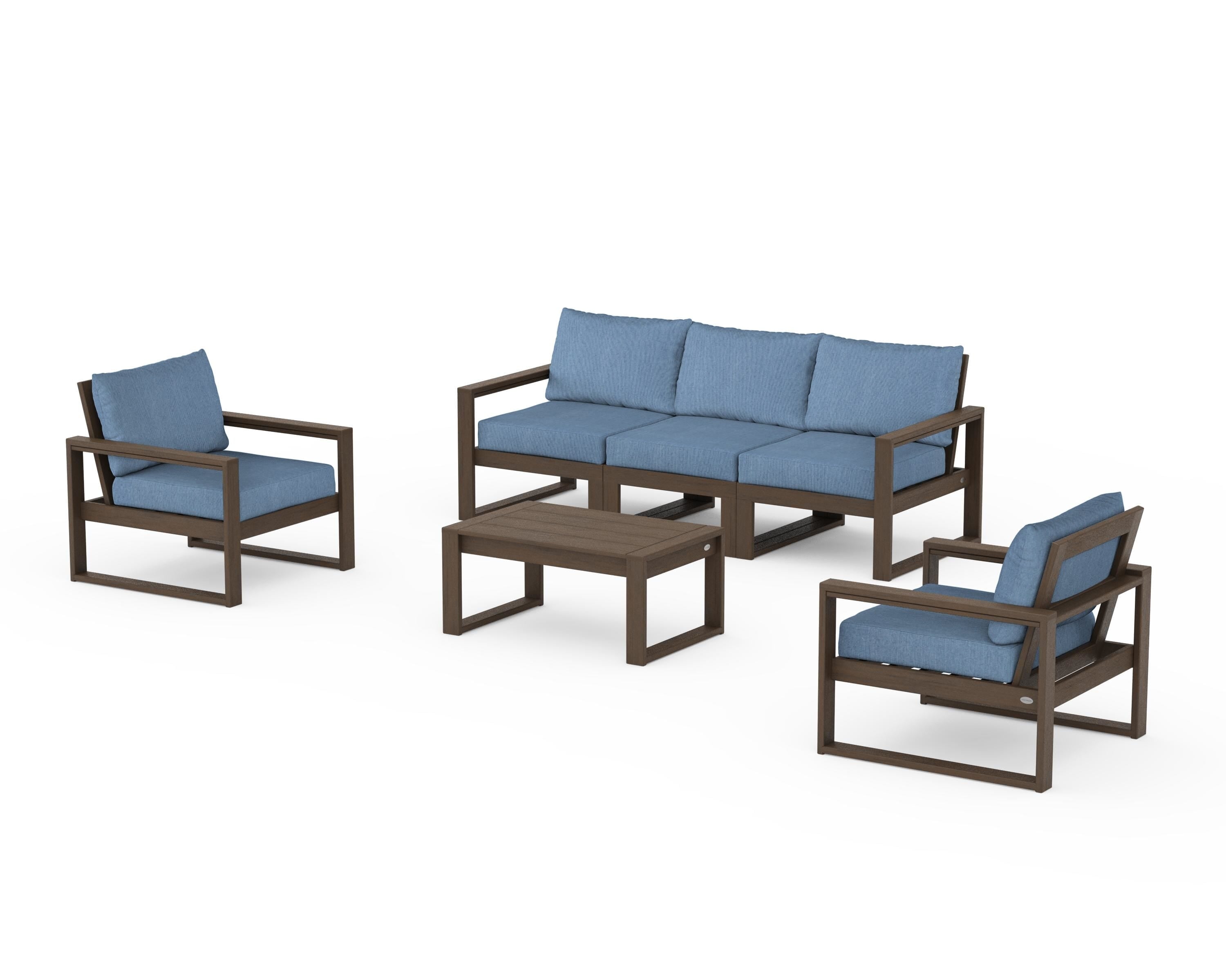 POLYWOOD EDGE Sectional 4-Piece Deep Seating Set with Sofa in Kona / Sky Blue