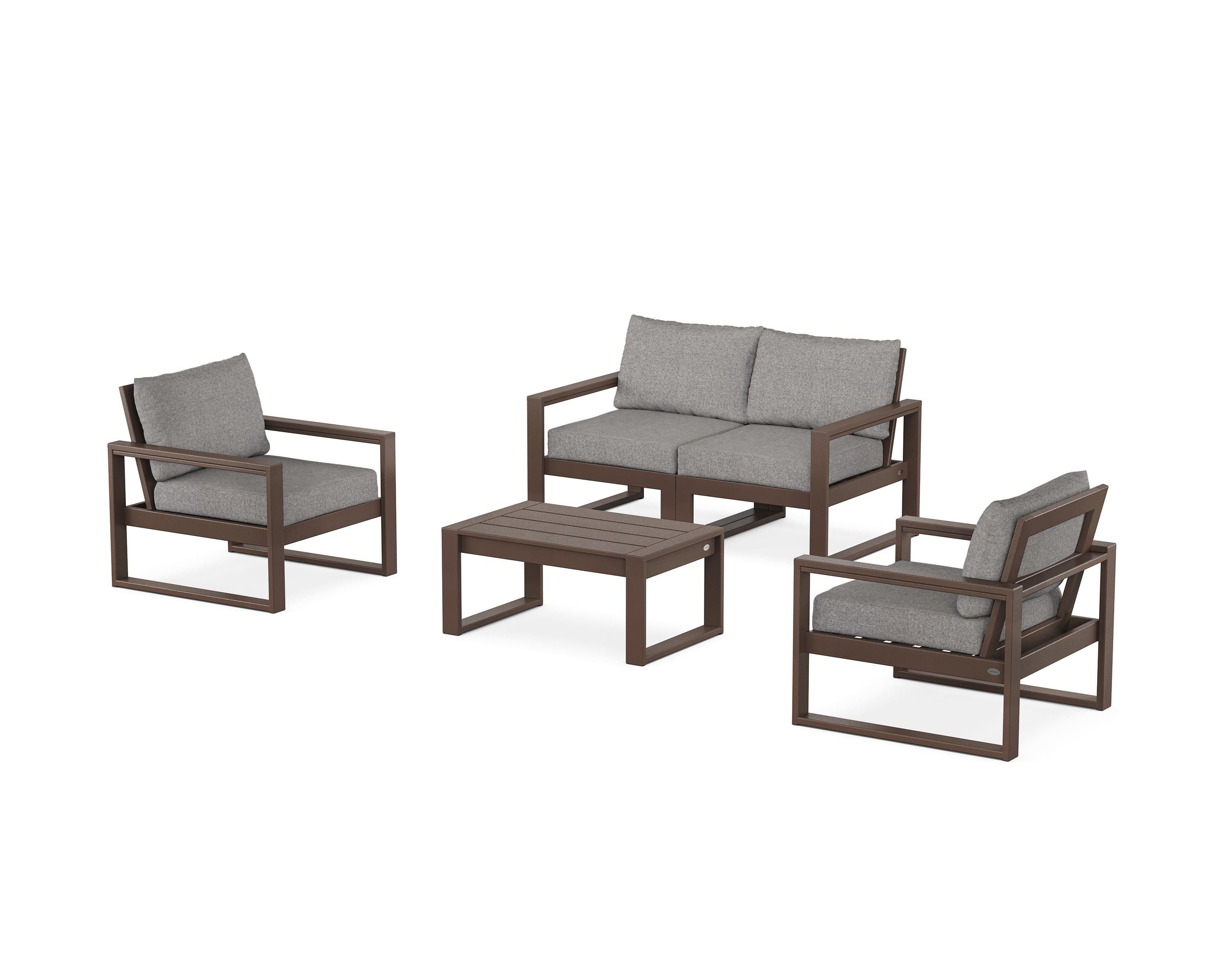 POLYWOOD EDGE Sectional 4-Piece Deep Seating Set with Loveseat in Mahogany / Grey Mist