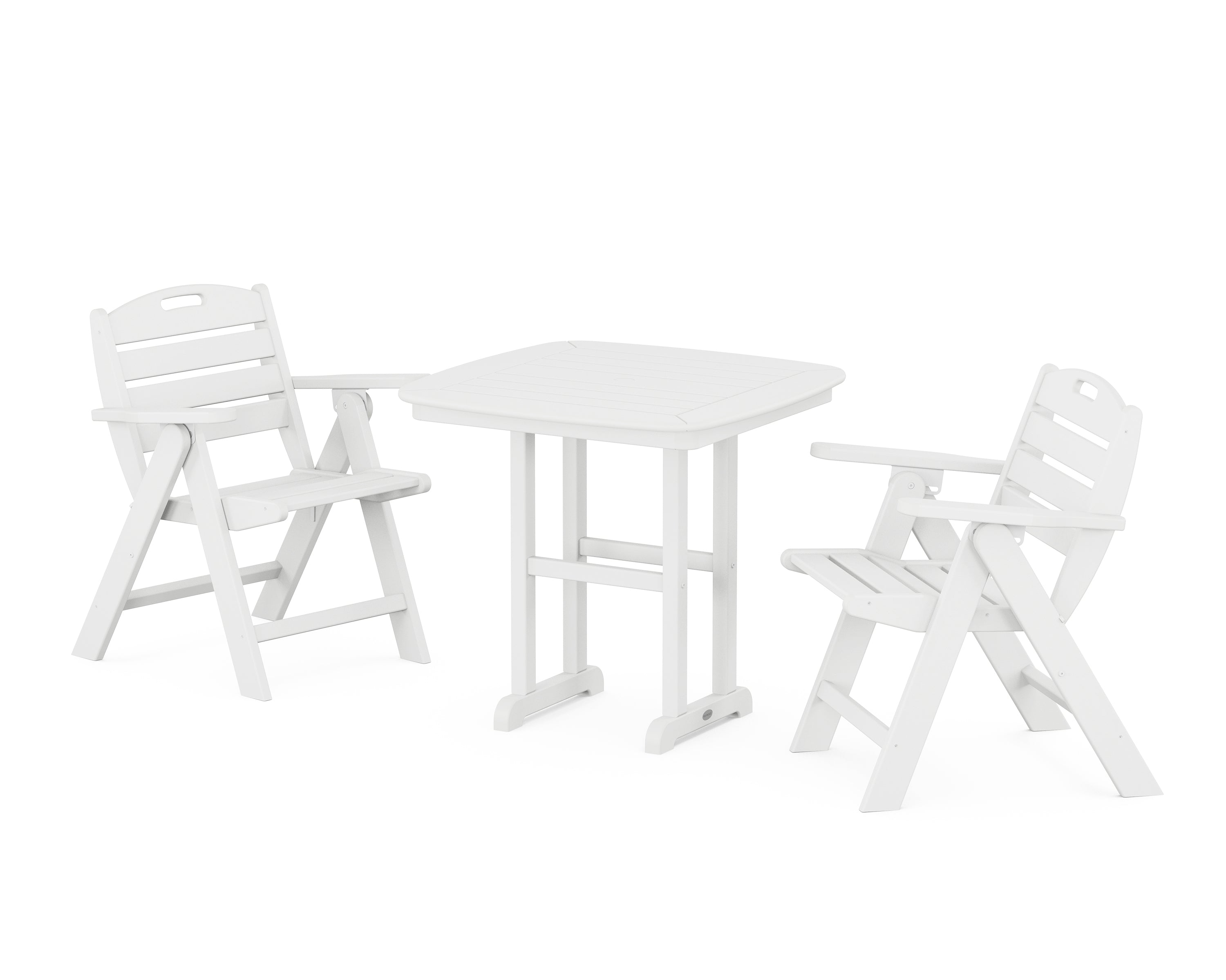 POLYWOOD® Nautical Folding Lowback Chair 3-Piece Dining Set in White