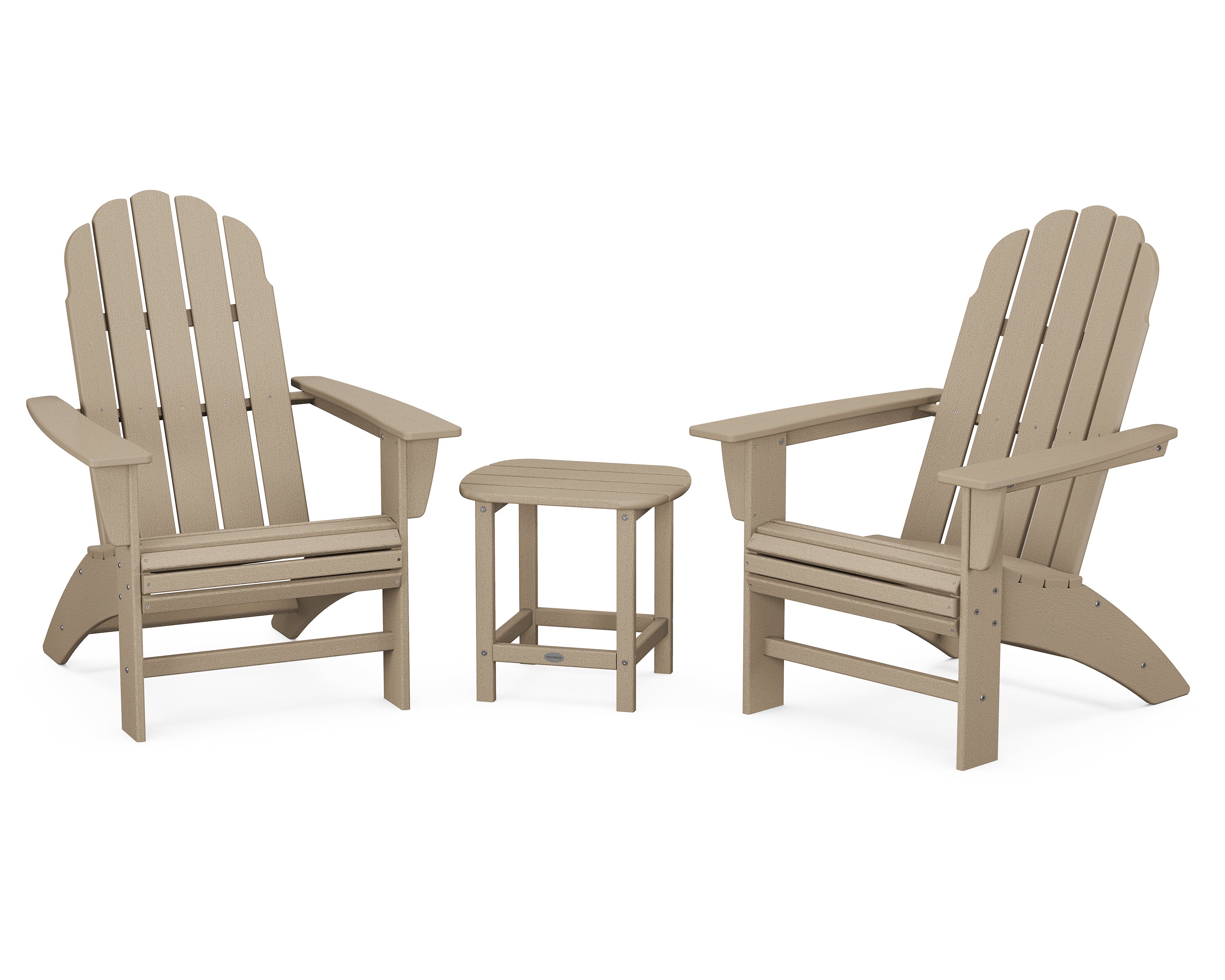 POLYWOOD® Vineyard 3-Piece Curveback Adirondack Set with South Beach 18" Side Table in Vintage Sahara