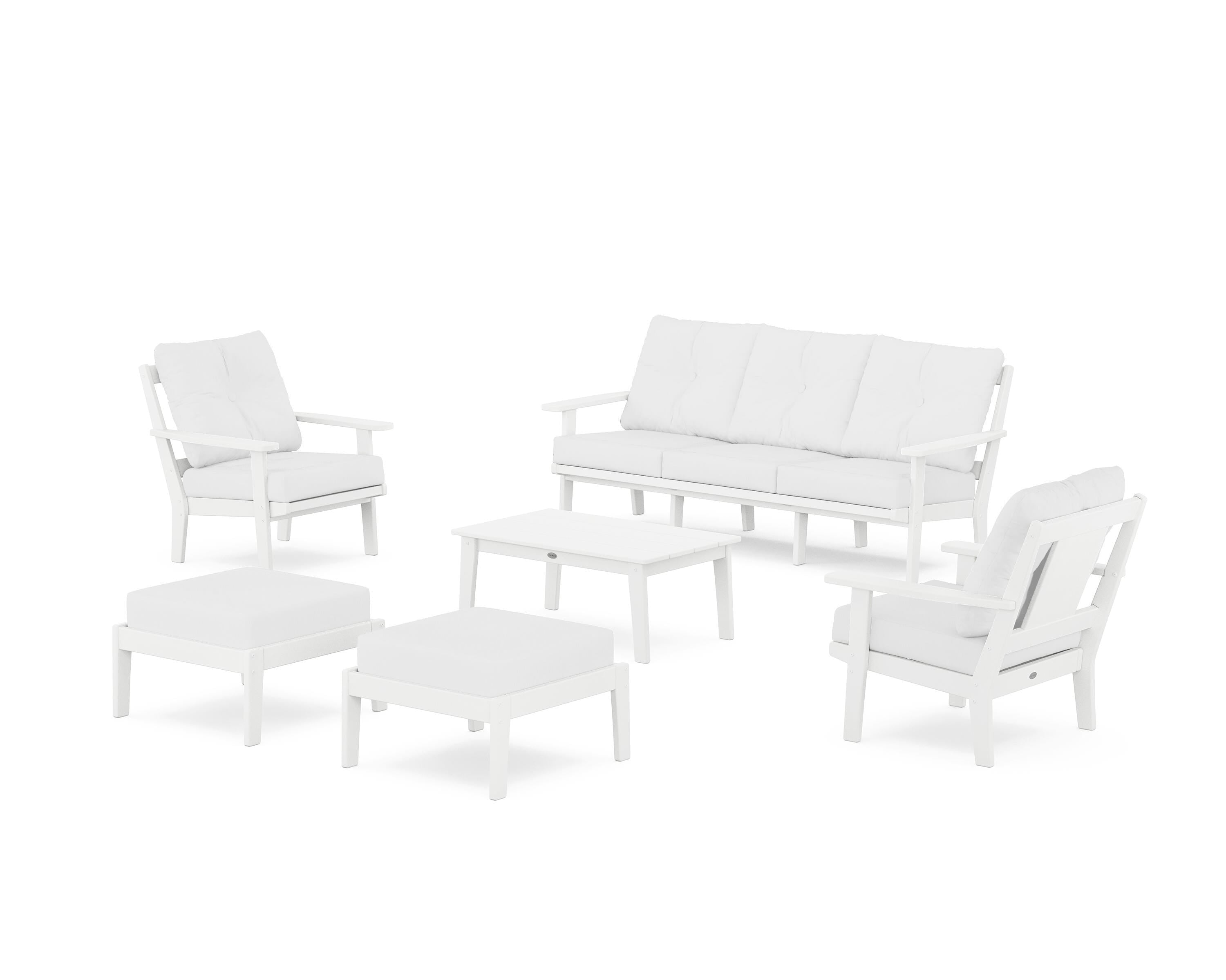 POLYWOOD Prairie 6-Piece Lounge Sofa Set in White / Natural