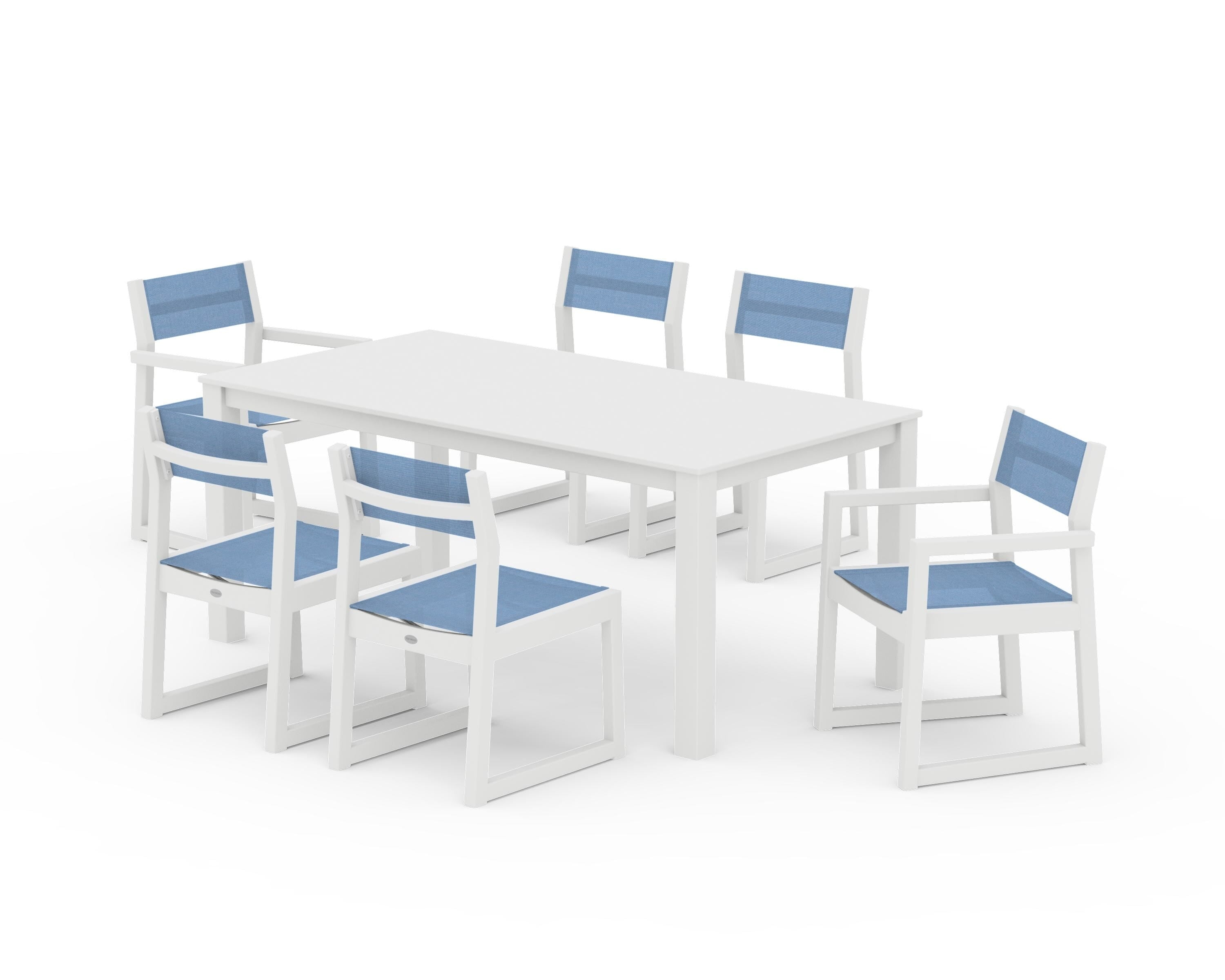 POLYWOOD EDGE Sling 7-Piece Parsons Dining Set in White / Poolside Sling