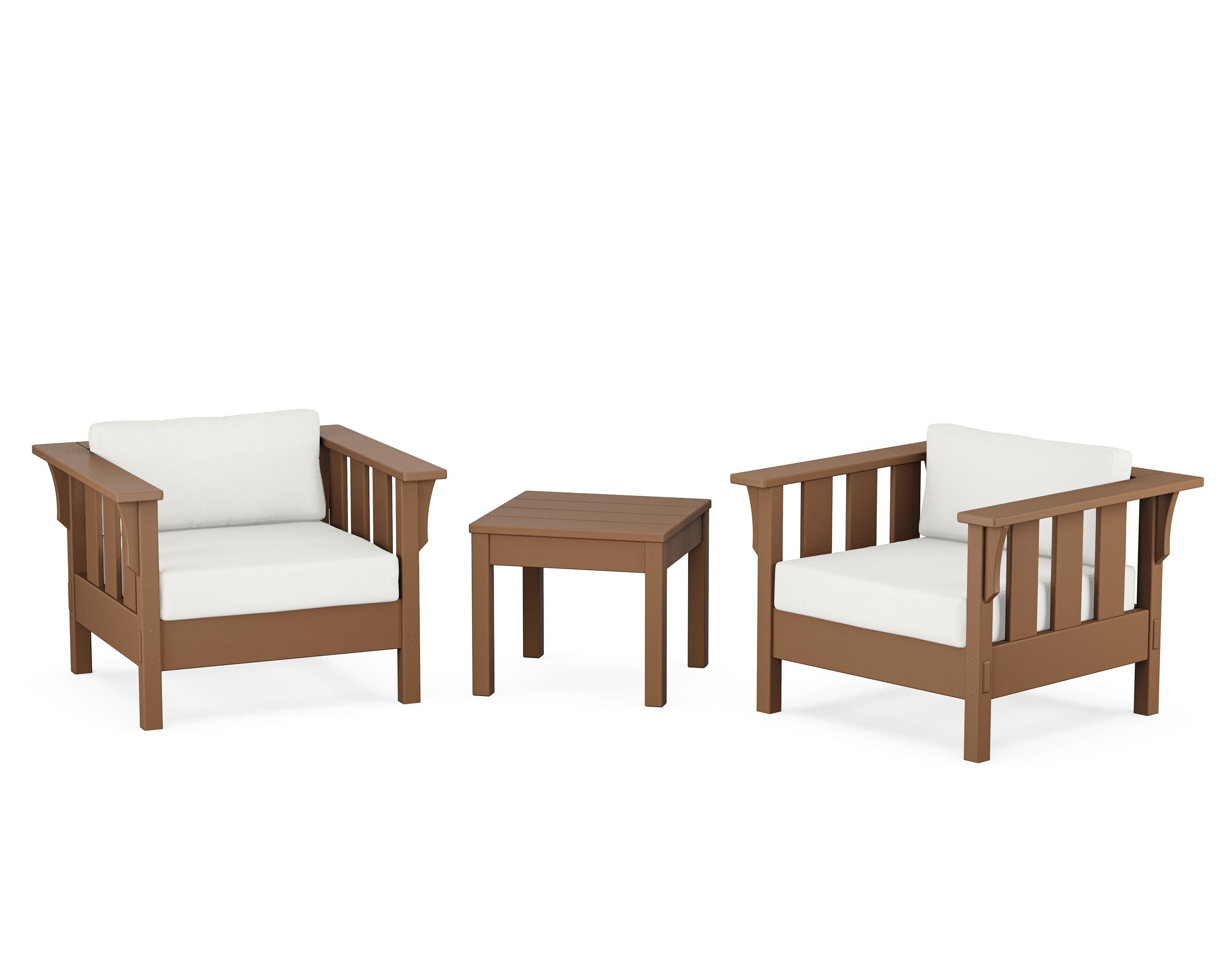 Martha Stewart by POLYWOOD Acadia 3-Piece Deep Seating Set in Teak / Natural Linen