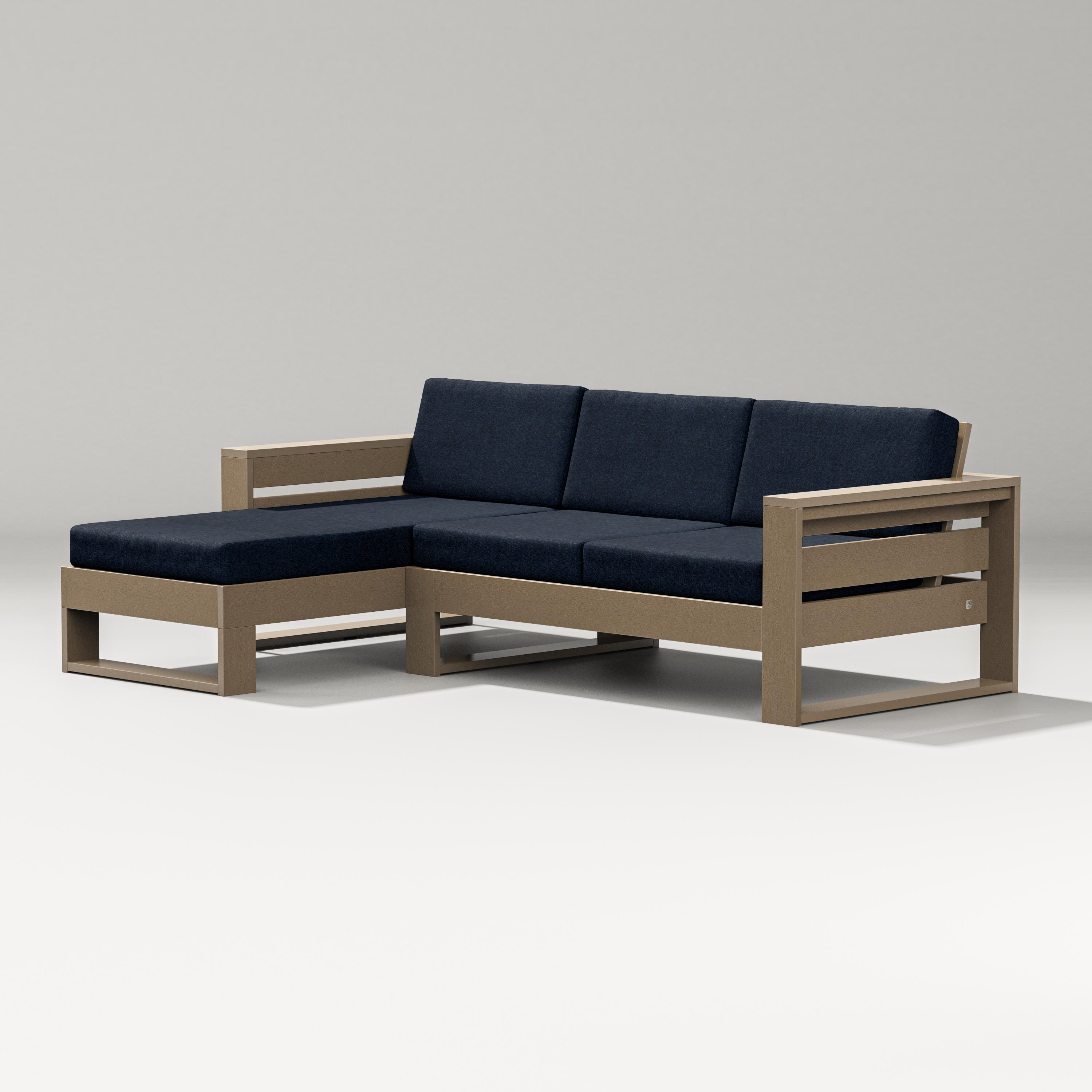 PW Designer Series Latitude Left Chaise Sectional in Vintage Sahara / Marine Indigo