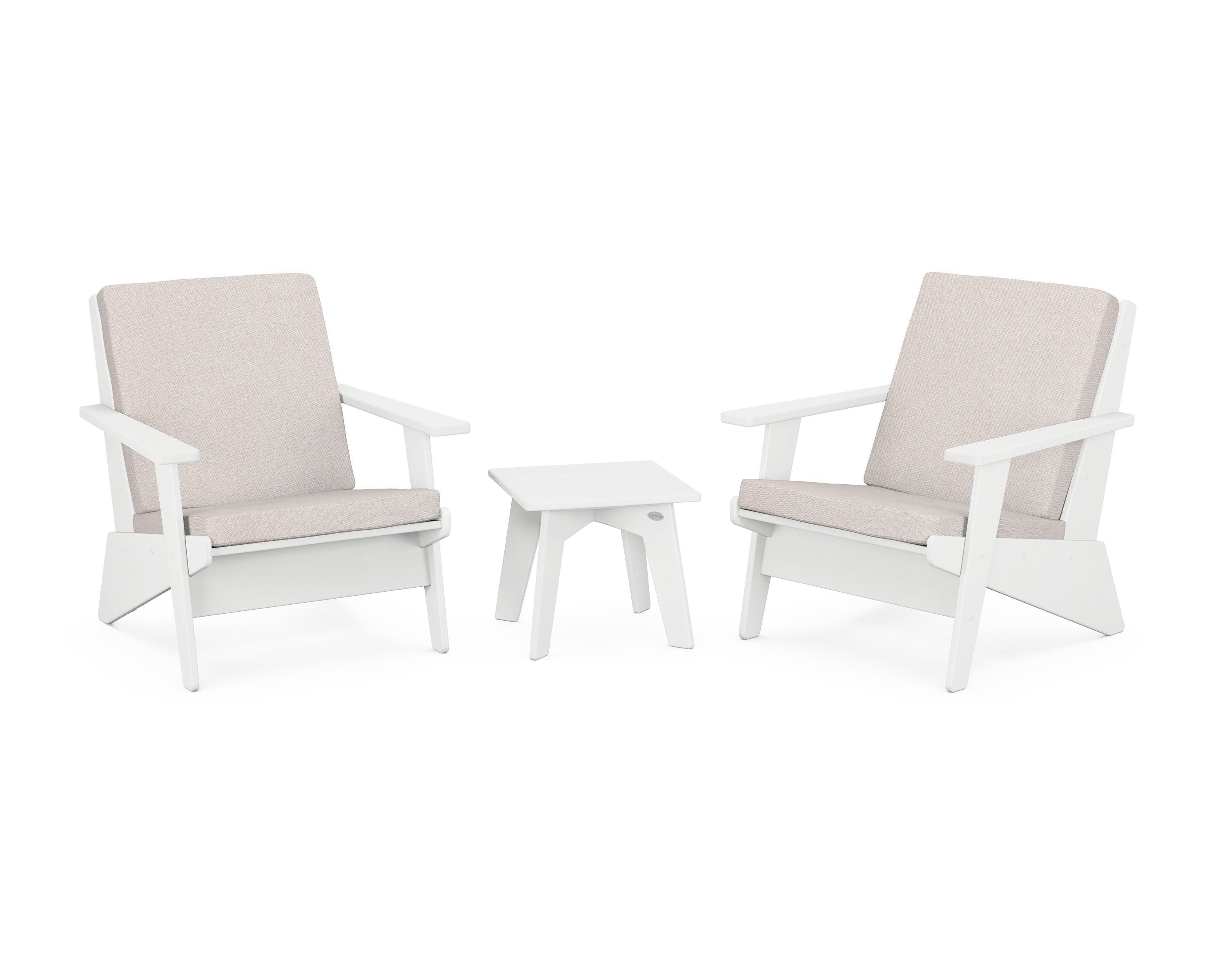 POLYWOOD Riviera Modern Lounge 3-Piece Set in White / Dune Burlap