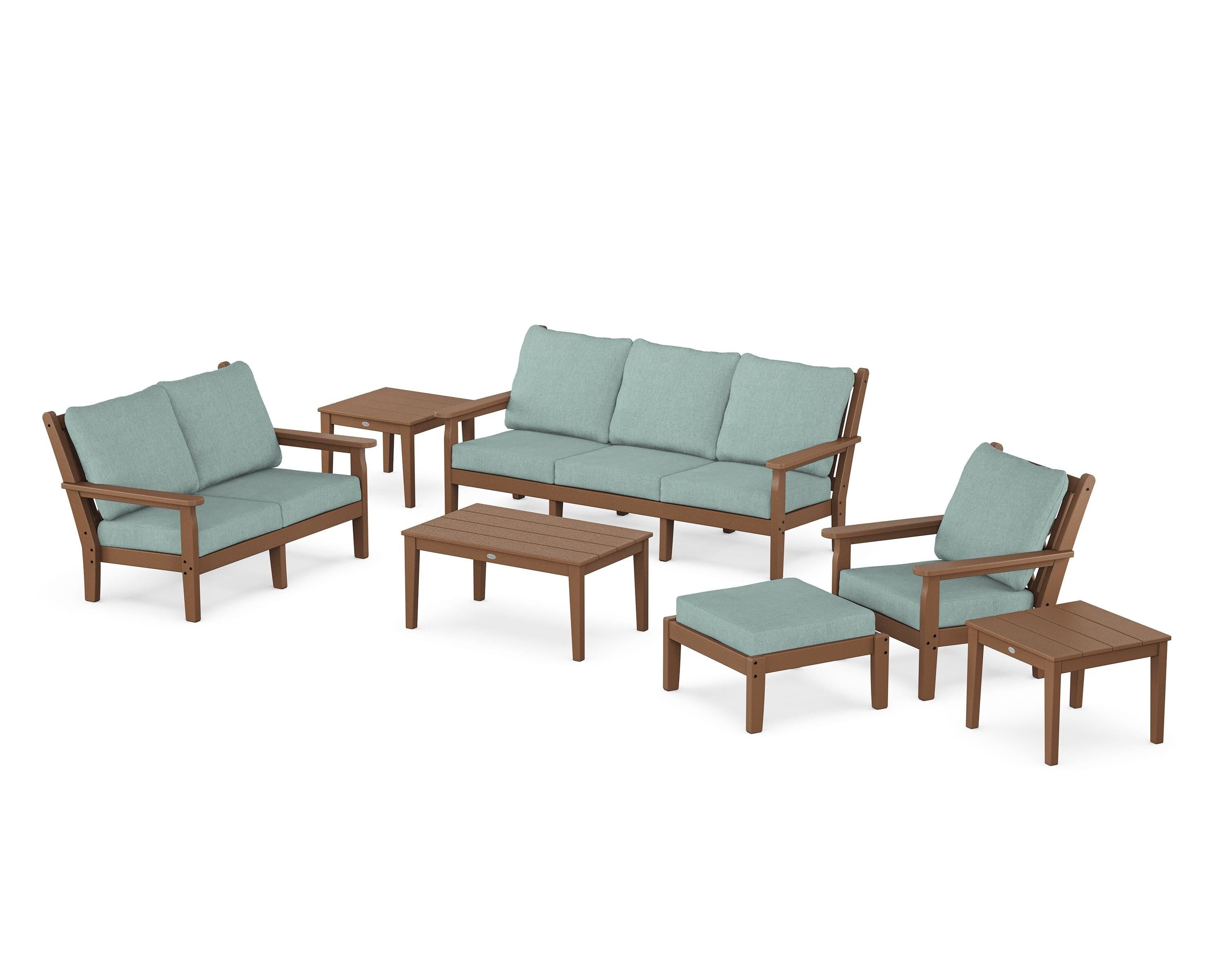 POLYWOOD Chippendale 7-Piece Deep Seating Set in Teak / Glacier Spa