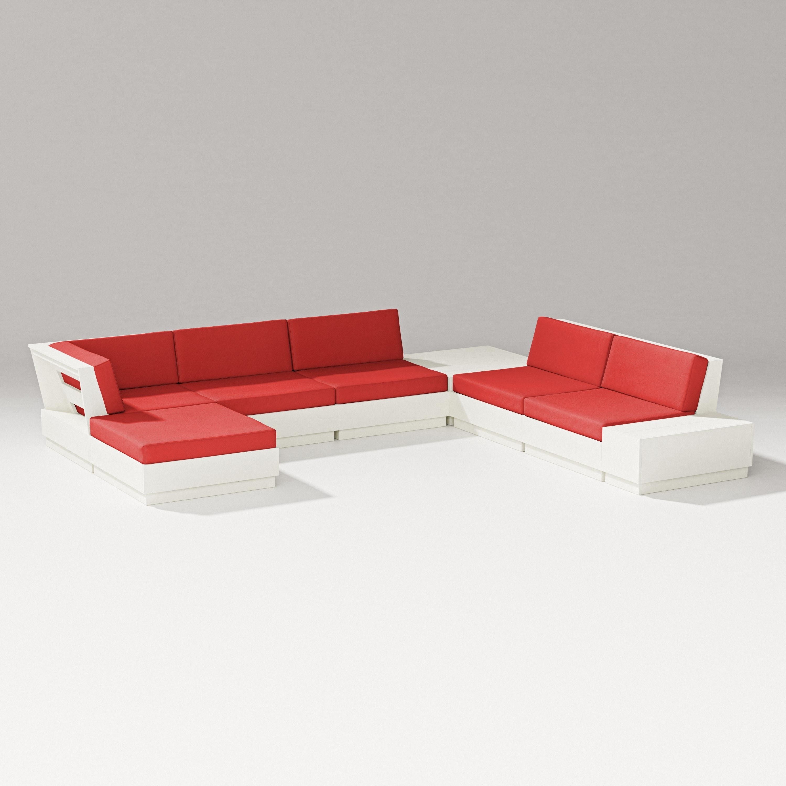PW Designer Series Elevate 8-Piece Corner Sectional in Vintage White / Crimson Linen