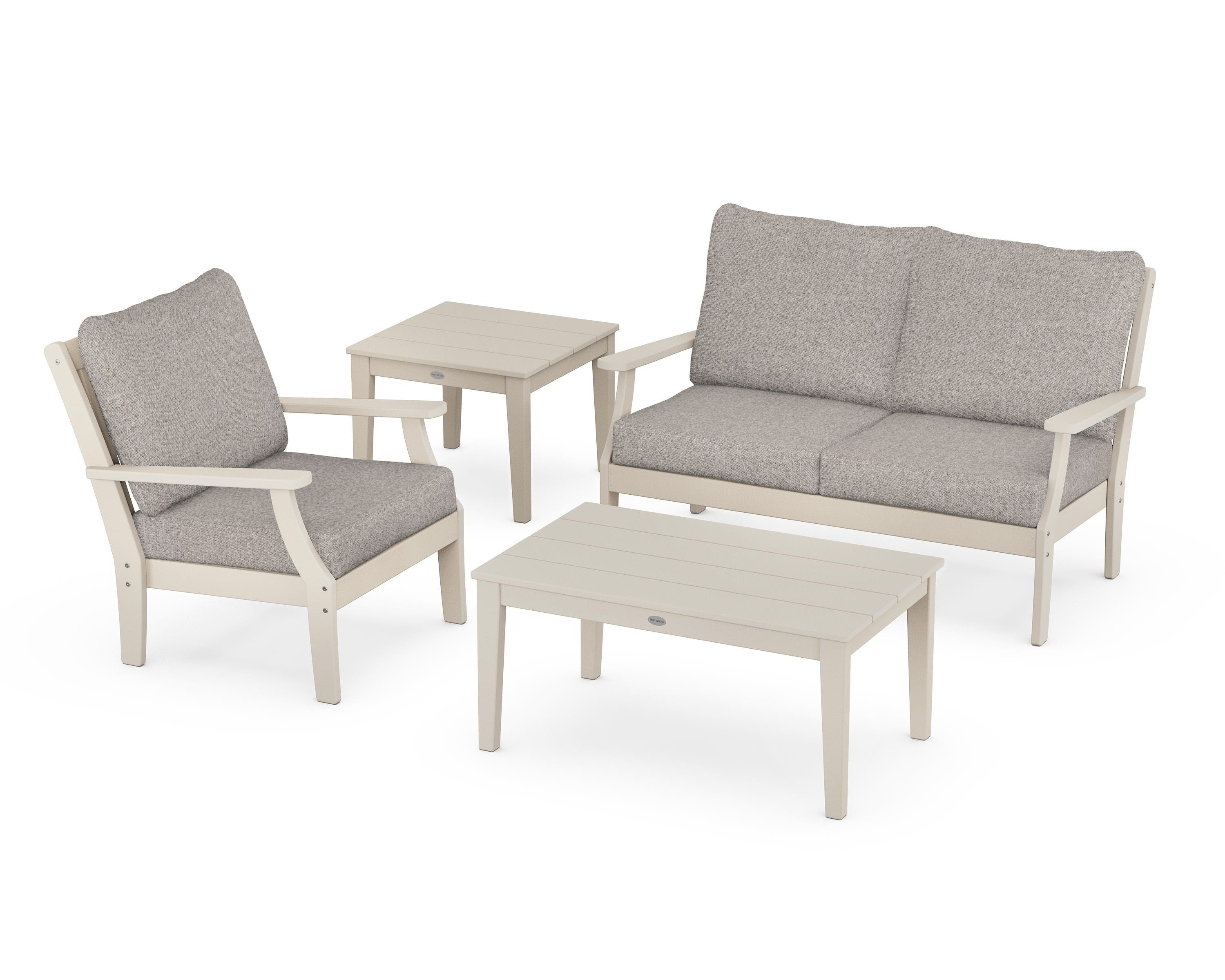 POLYWOOD Braxton 4-Piece Deep Seating Set in Sand / Weathered Tweed