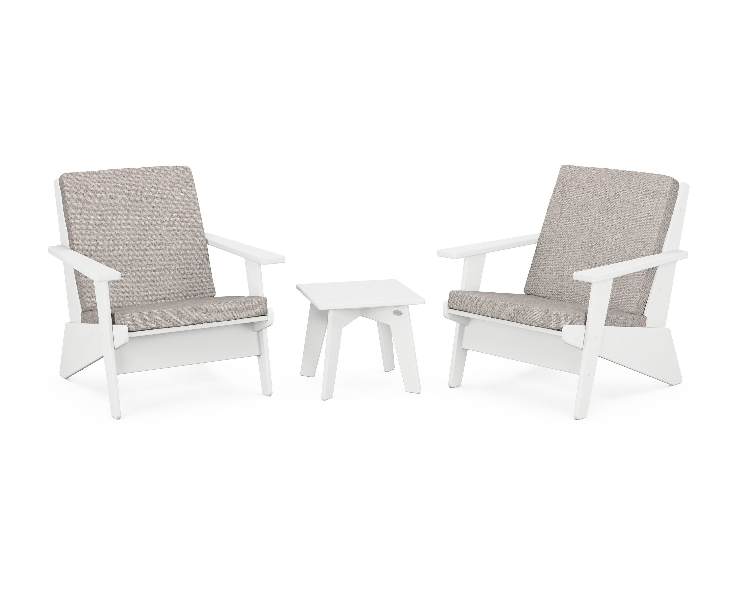 POLYWOOD Riviera Modern Lounge 3-Piece Set in White / Weathered Tweed