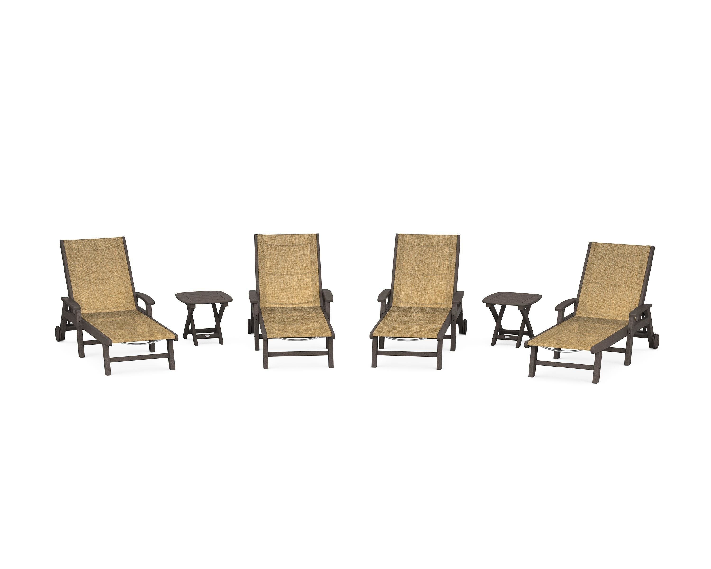 POLYWOOD Coastal Chaise 6-Piece Set with Wheels in Vintage Coffee / Burlap Sling