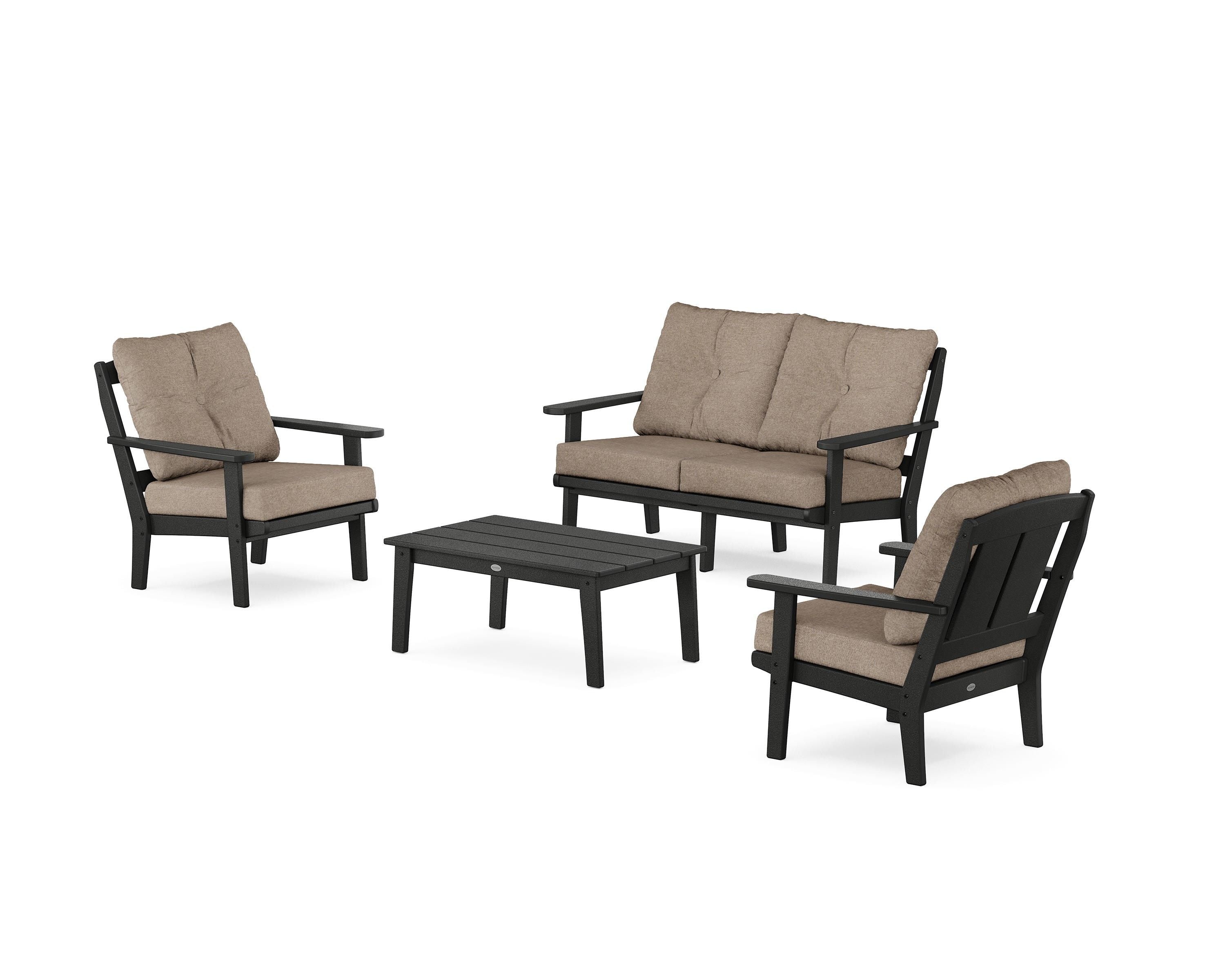 POLYWOOD Mission 4-Piece Deep Seating Set with Loveseat in Black / Spiced Burlap