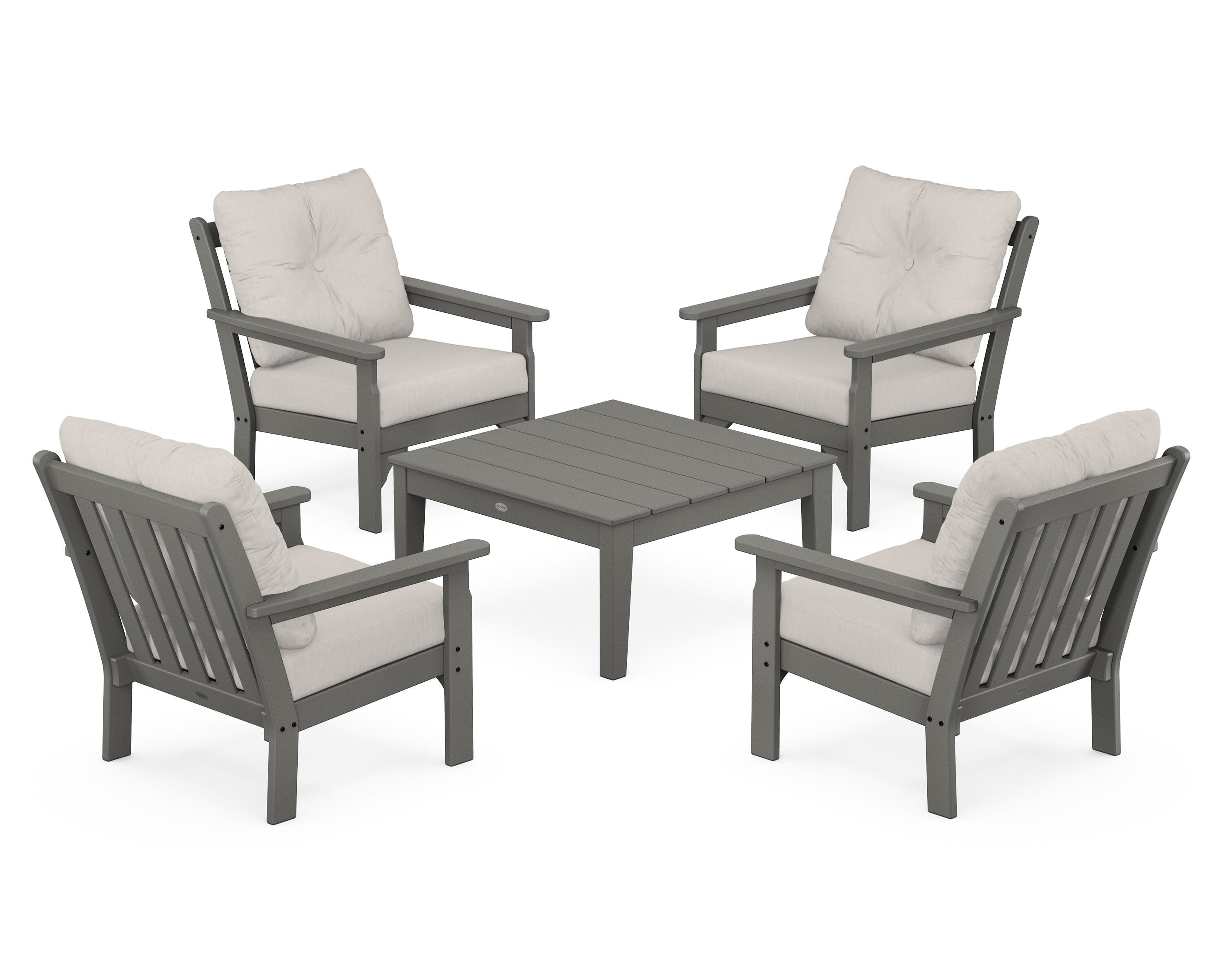 POLYWOOD Vineyard 5-Piece Deep Seating Conversation Set in Slate Grey / Cast Ash