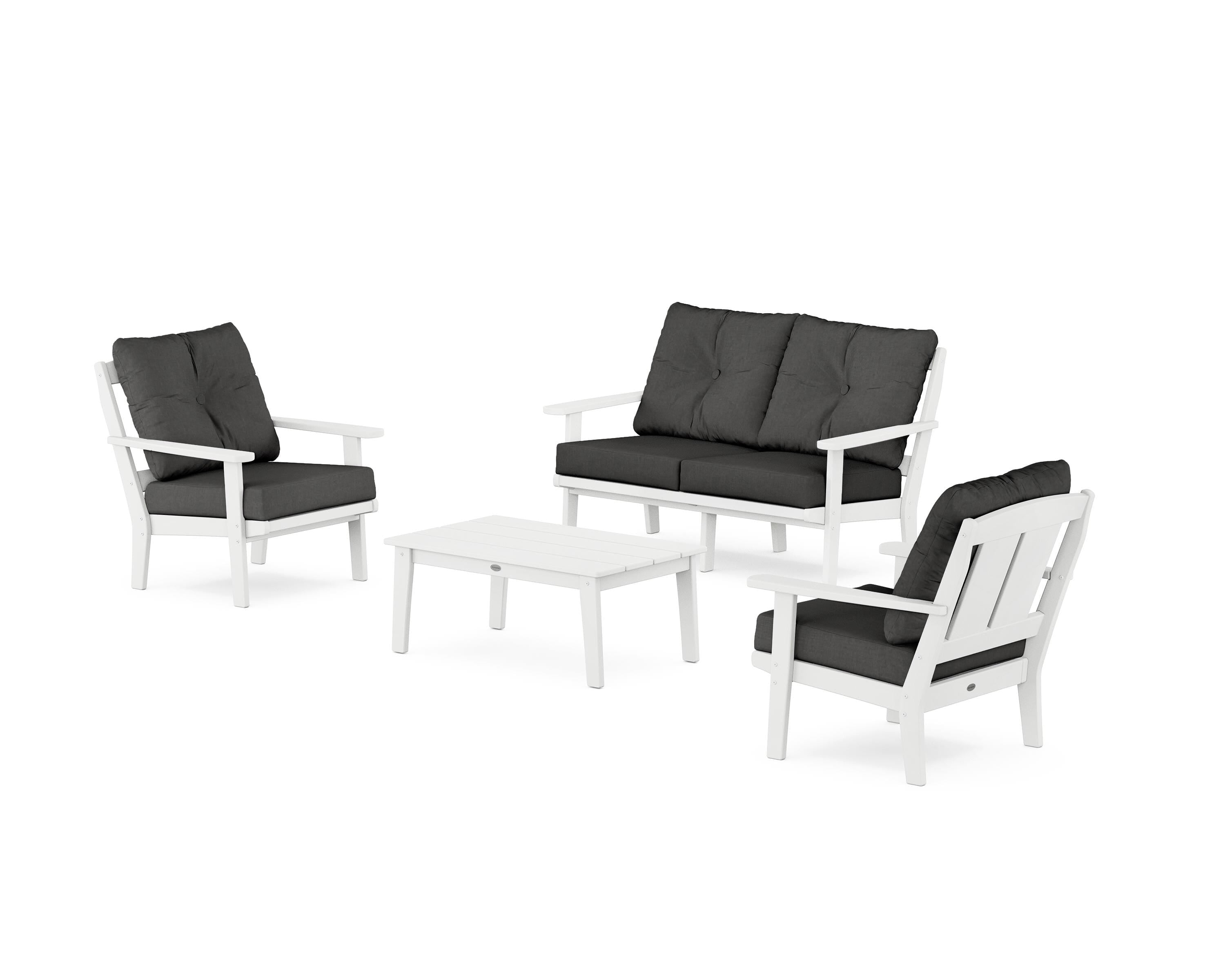POLYWOOD Mission 4-Piece Deep Seating Set with Loveseat in White / Spectrum Carbon