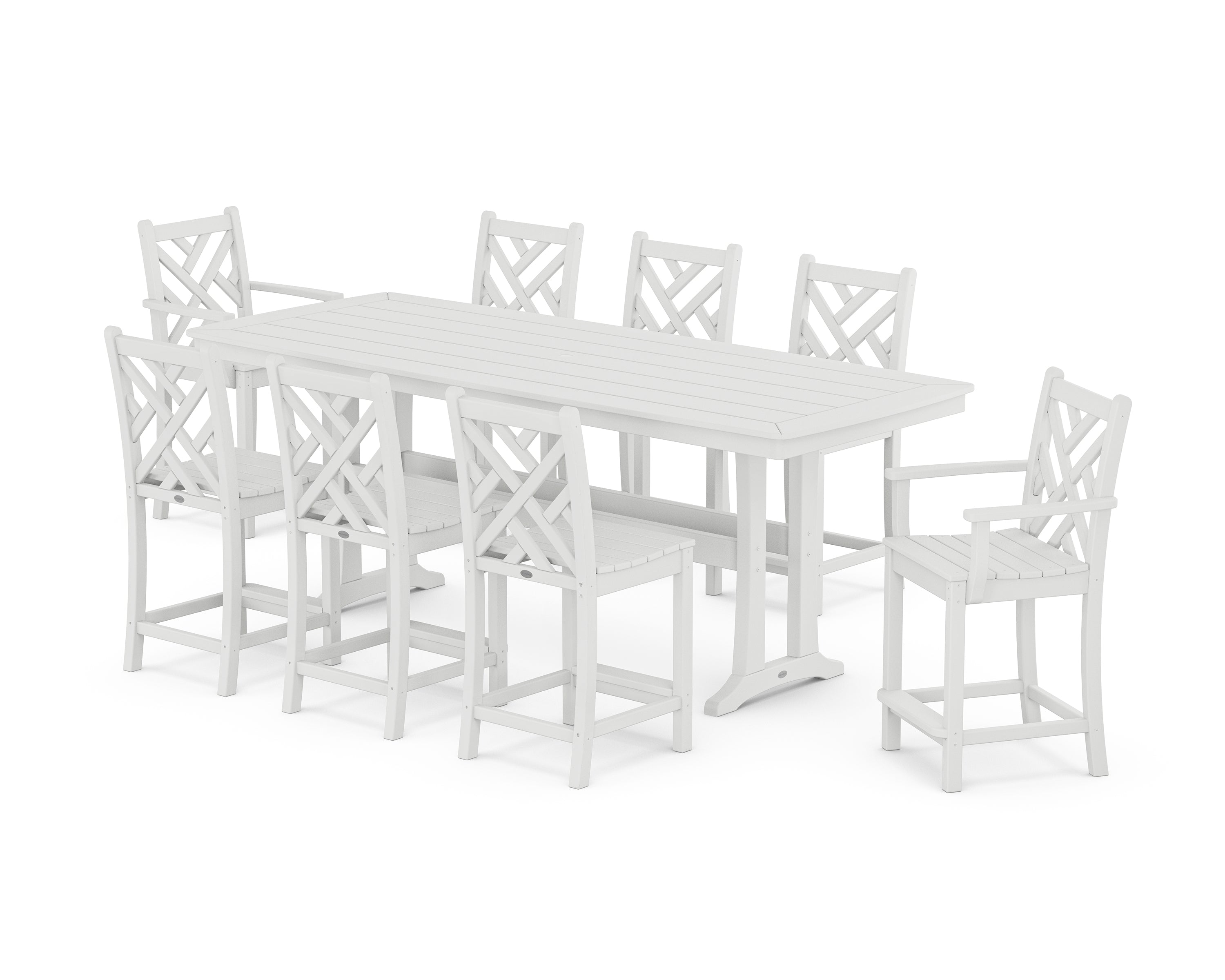 POLYWOOD Chippendale 9-Piece Counter Set with Trestle Legs in White