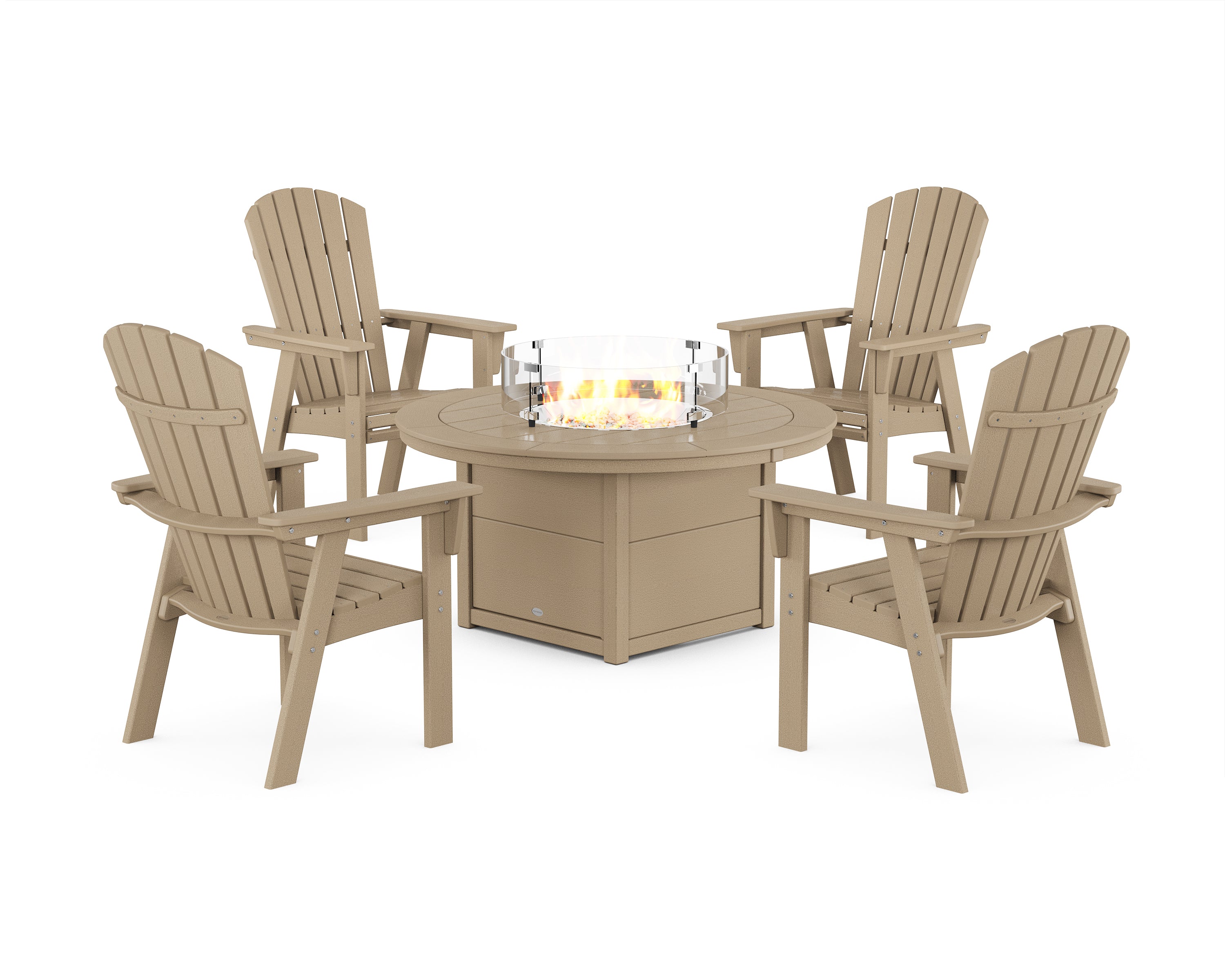 POLYWOOD Nautical 4-Piece Curveback Upright Adirondack Conversation Set with Fire Pit Table in Vintage Sahara