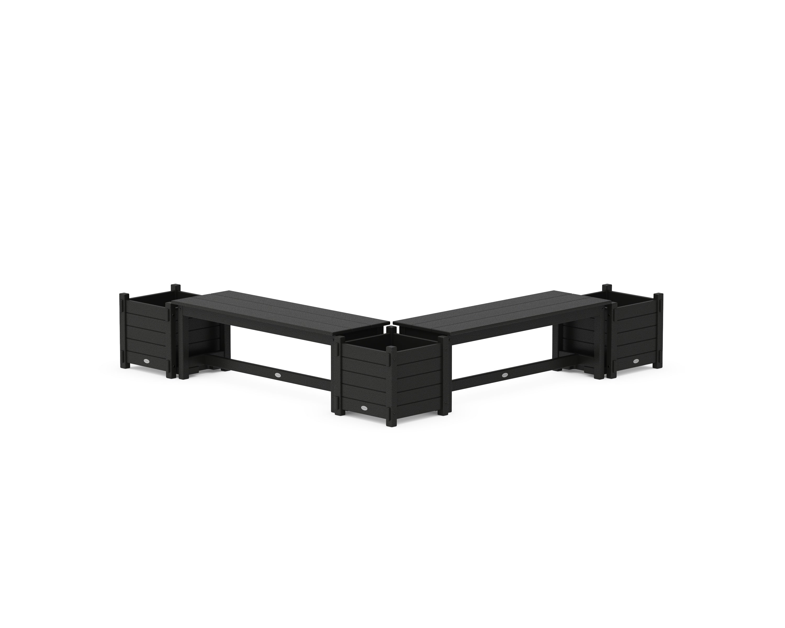 POLYWOOD 48" Nautical L- Shaped Planter Bench Corner Set in Black