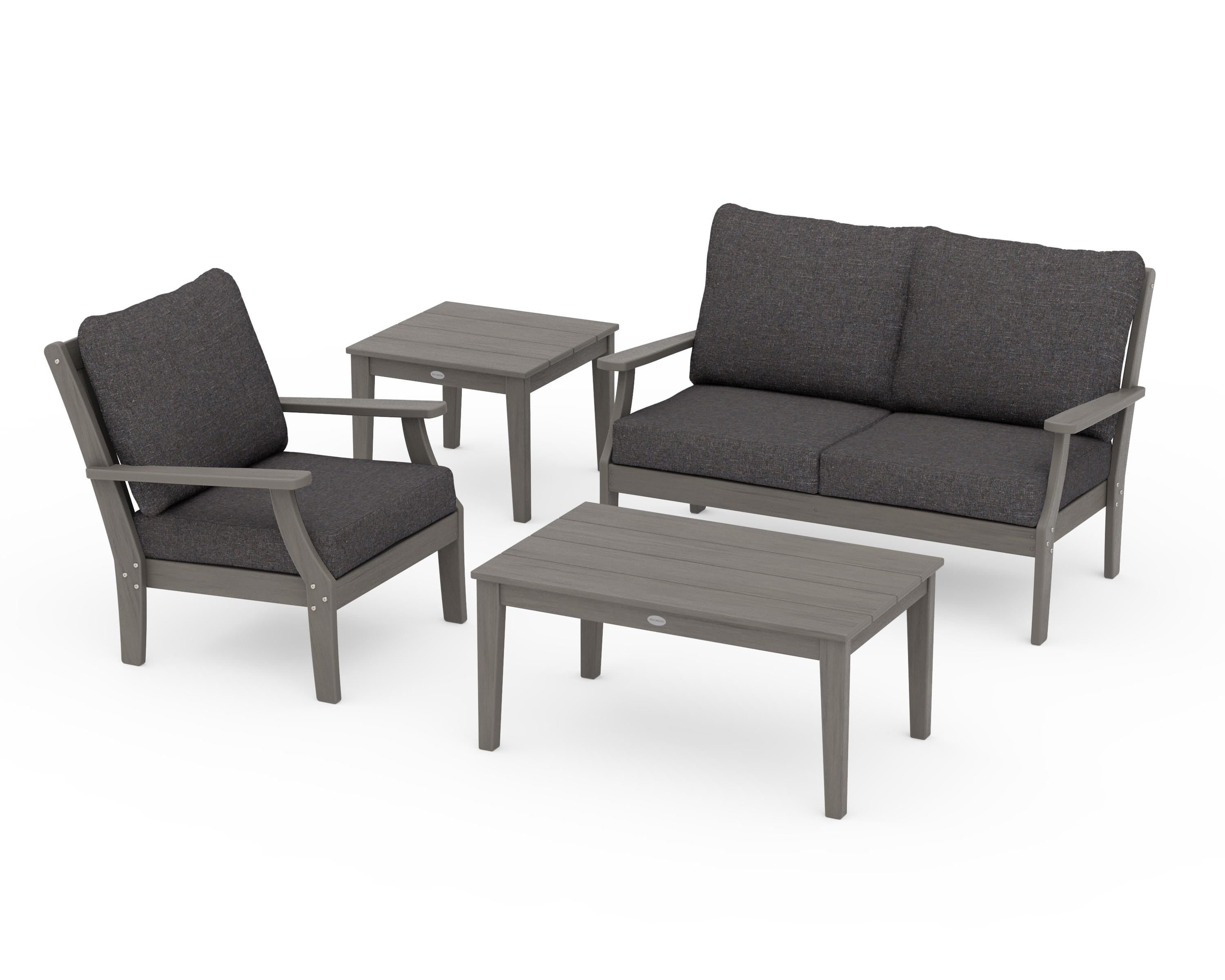 POLYWOOD Braxton 4-Piece Deep Seating Set in Driftwood / Ash Charcoal