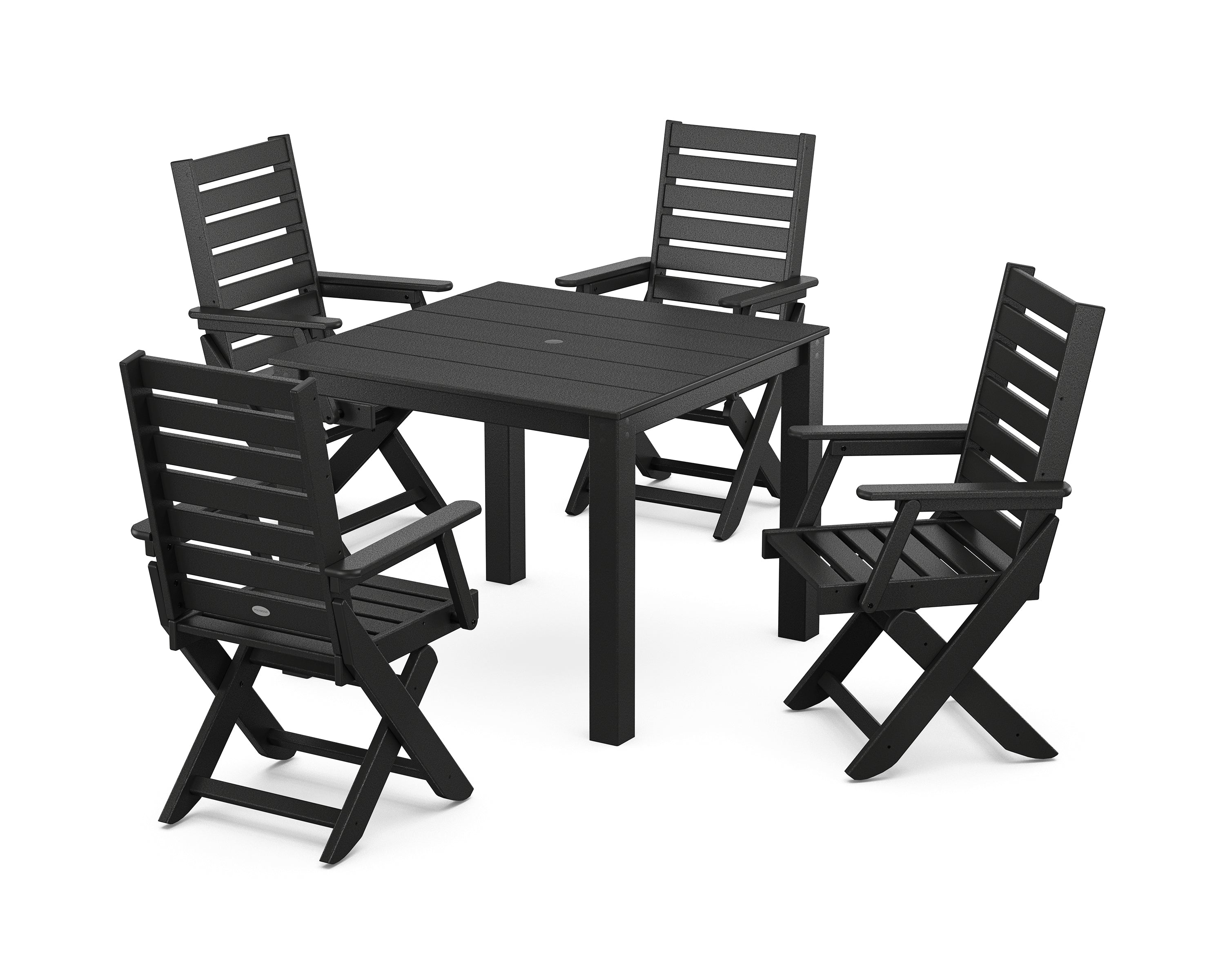 POLYWOOD Captain Folding Chair 5-Piece Parsons Dining Set in Black