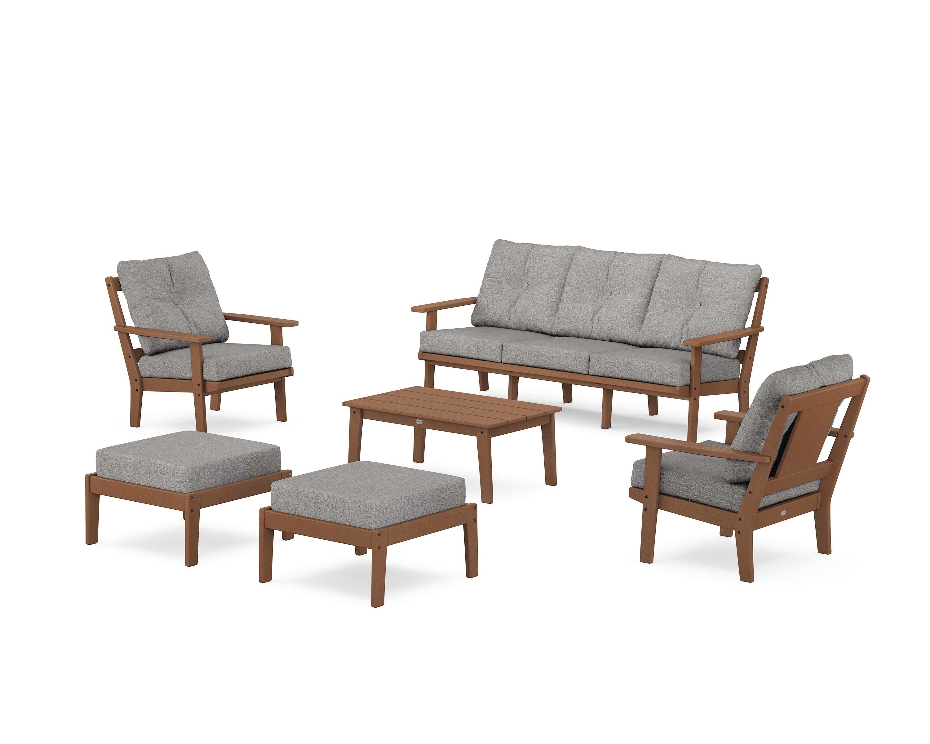 POLYWOOD Prairie 6-Piece Lounge Sofa Set in Teak / Grey Mist