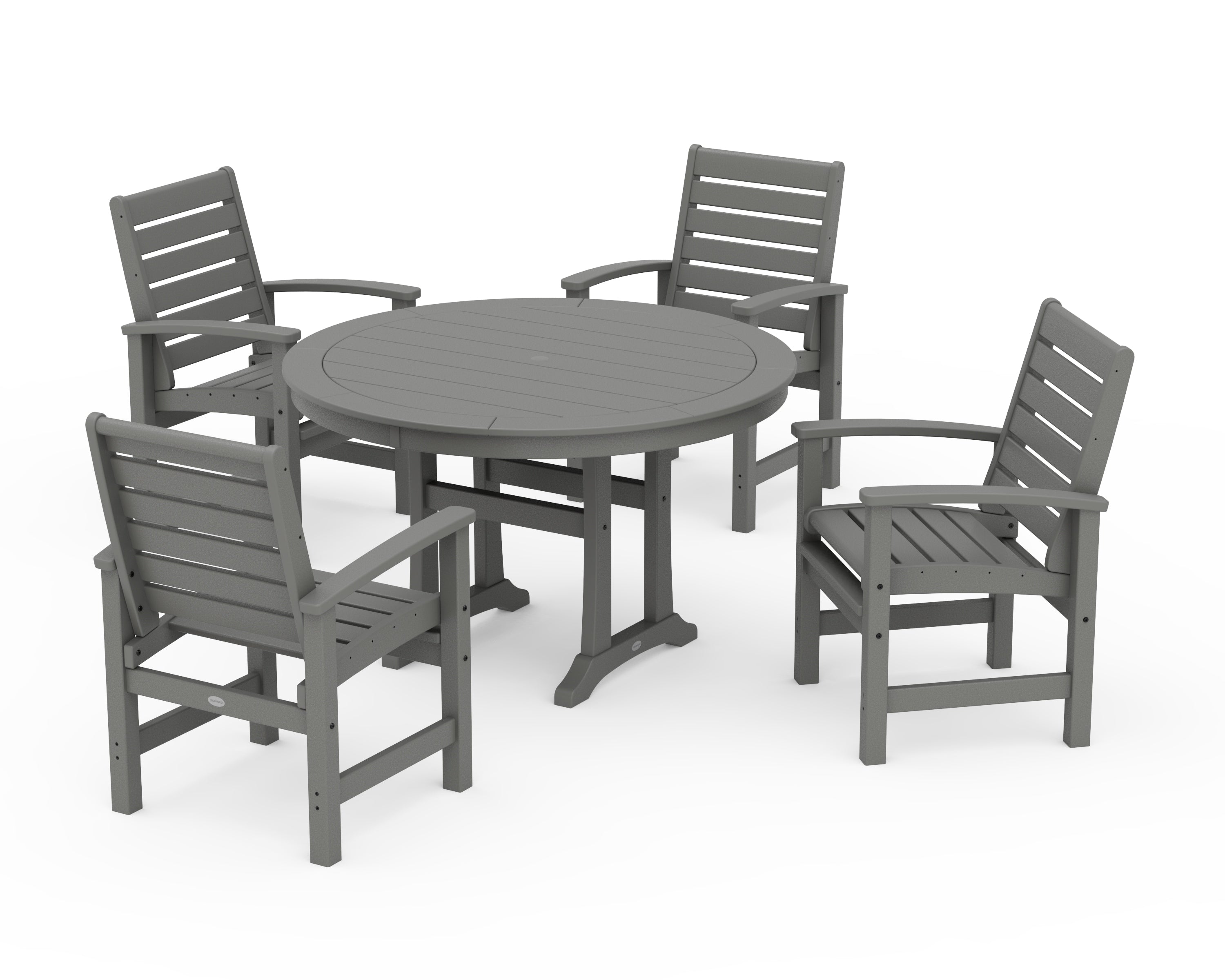 POLYWOOD Signature 5-Piece Round Dining Set with Trestle Legs in Slate Grey